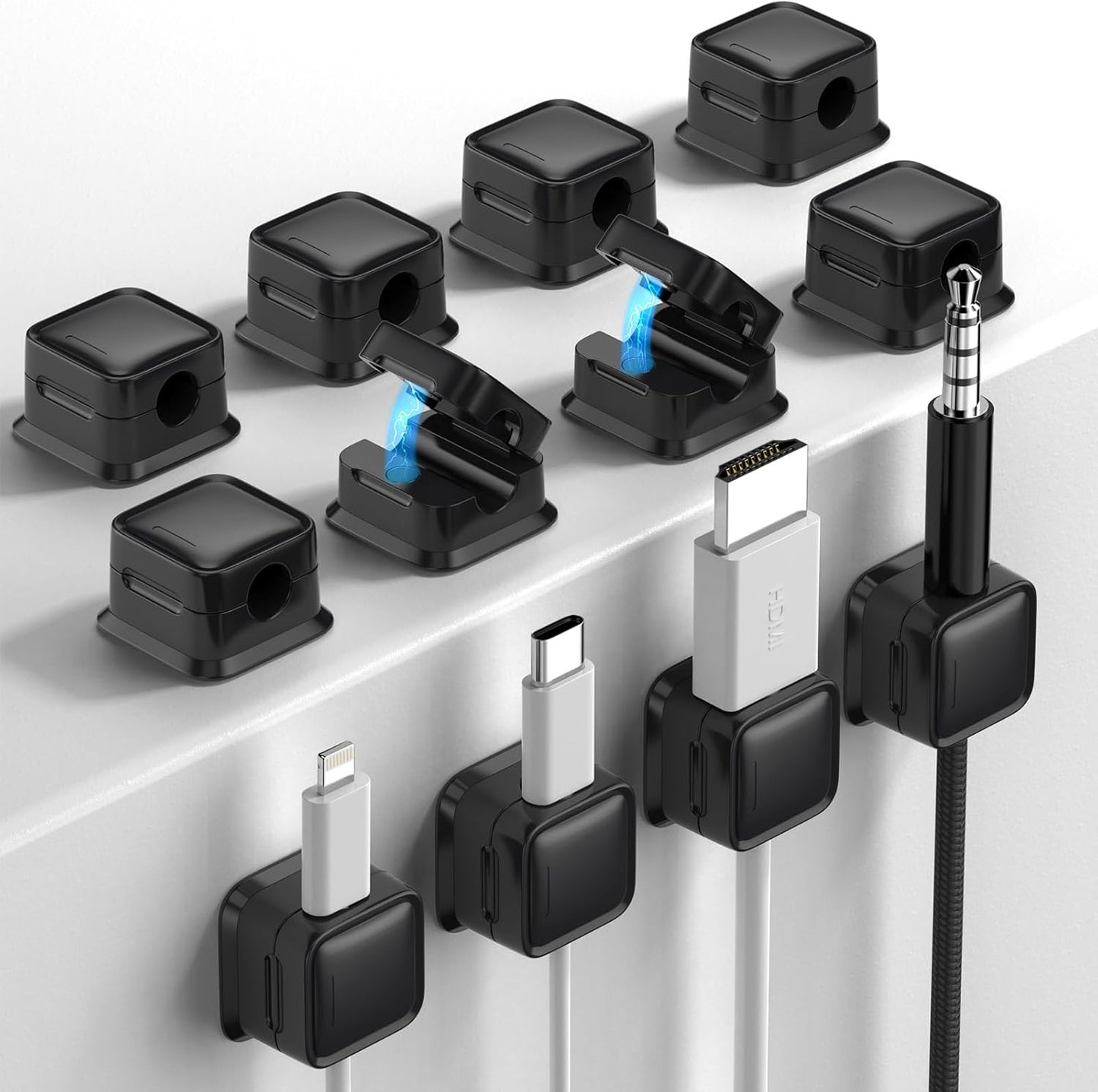 8 Pack Cord Organizer Holder,Costop Strong Adhesive under Desk Cable Management,Magnetic Cable Clips,Wire Holder Keeper Organizer Neatly for Home,Office,Car,Desk,Nightstand,Desktop