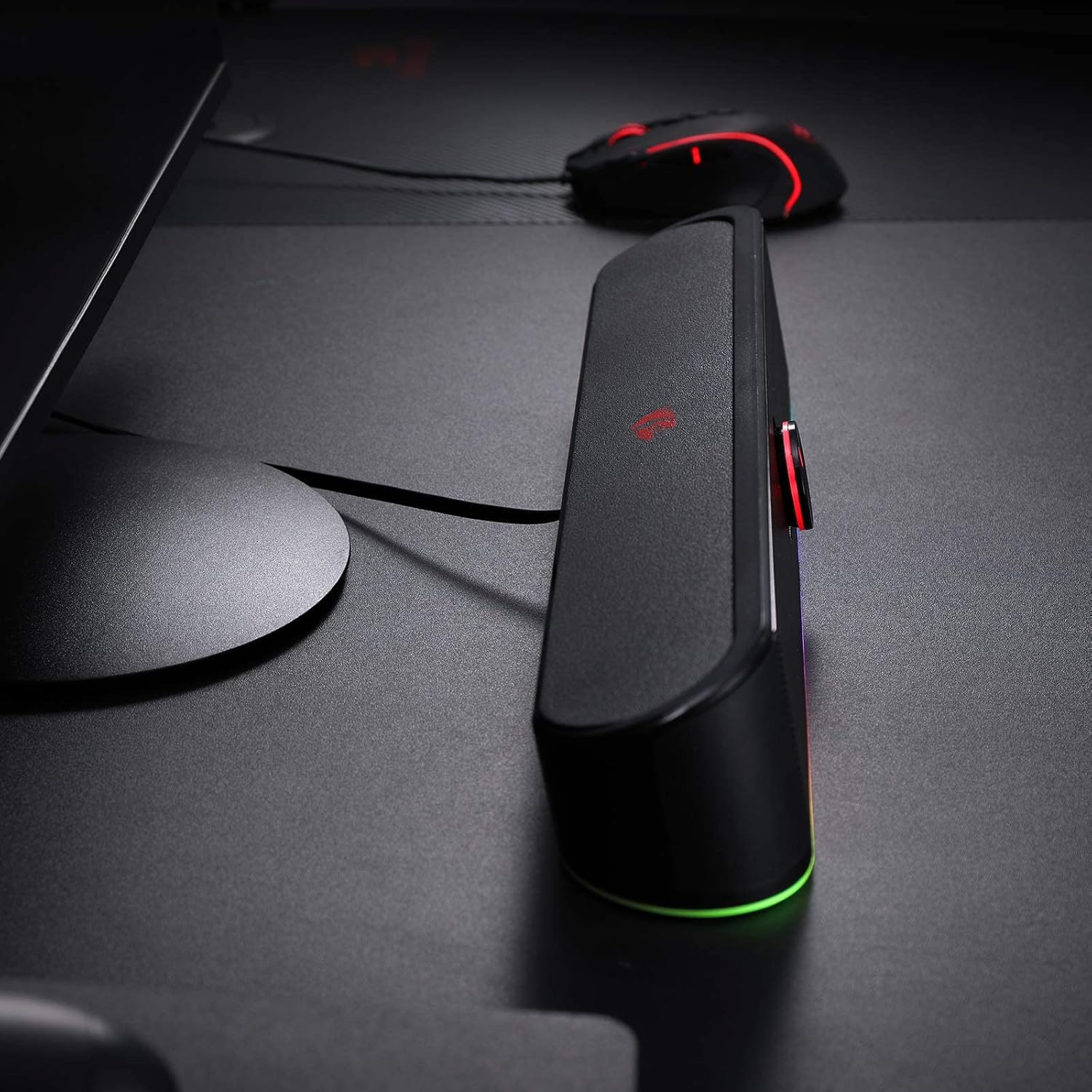 Redragon GS560 RGB Desktop Soundbar, 2.0 Channel Computer Speaker with Dynamic Lighting Bar Audio-Light Sync/Display, Touch-Control Backlit with Volume Knob, USB Powered W/ 3.5Mm Cable, Black