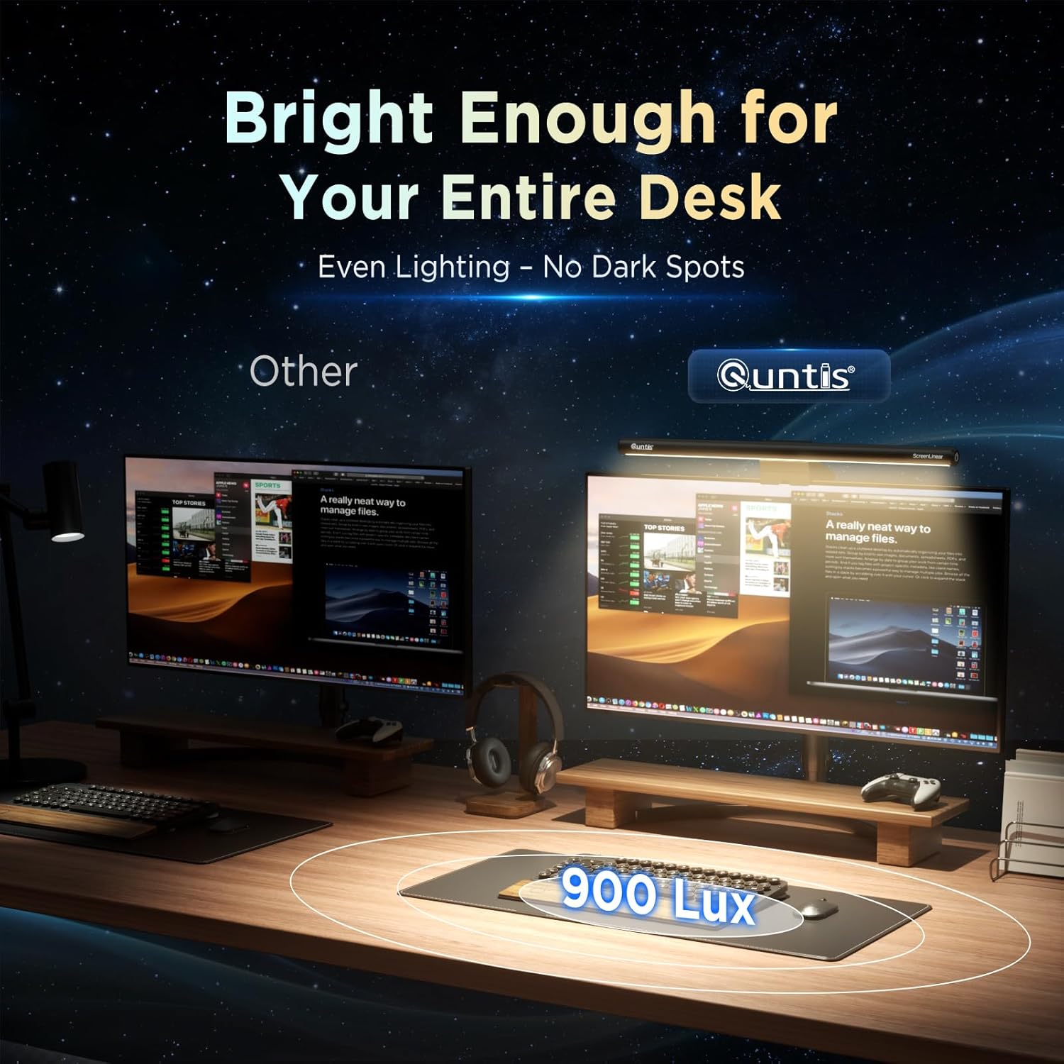 Quntis Monitor Light Bar 15.7", 24 RGB Backlight Modes for Lmmersive Gaming Ambience, 900 Lux Glare-Free Computer Screen Lamp, High CRI 95 Eye Care Desk Light for Home Office