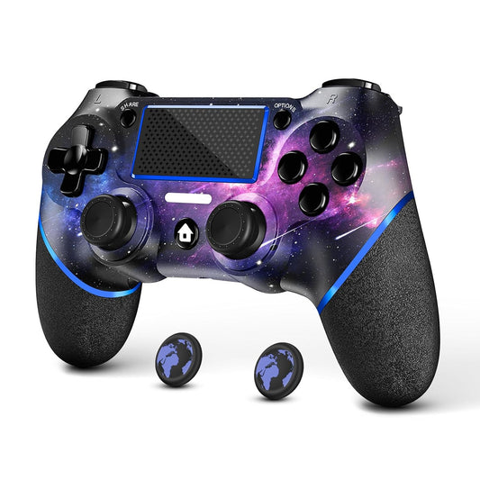 Acegamer Wireless Controller for PS4, Custom Design V2 Gamepad Joystick for PS4 with Non-Slip Grip of Both Sides and 3.5Mm Audio Jack! Thumb Caps Included! (Galaxy)