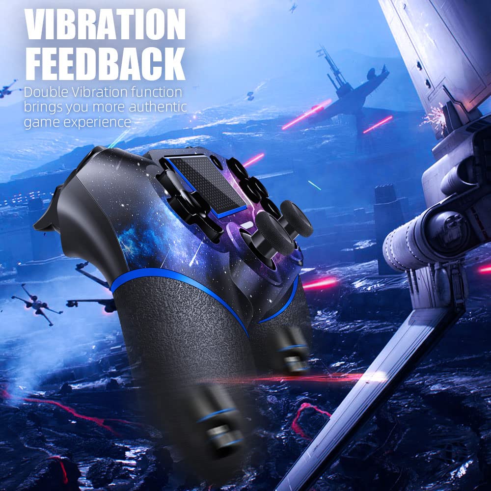 Acegamer Wireless Controller for PS4, Custom Design V2 Gamepad Joystick for PS4 with Non-Slip Grip of Both Sides and 3.5Mm Audio Jack! Thumb Caps Included! (Galaxy)