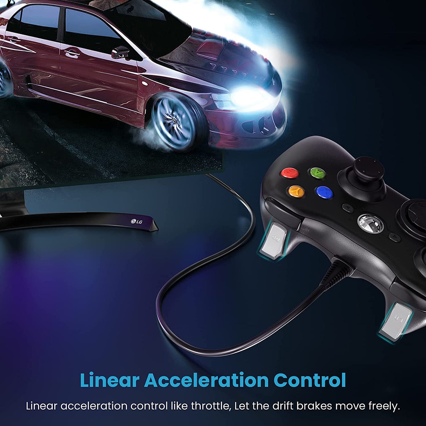 Wired Controller for Xbox 360, Game Controller for 360 with Dual-Vibration Turbo Compatible with Xbox 360/360 Slim and PC Windows 7,8,10,11