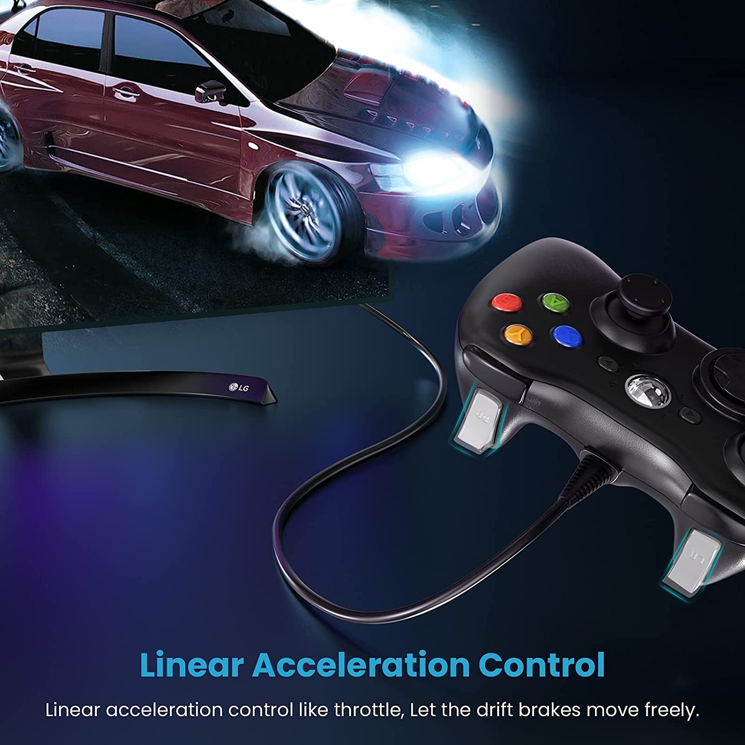 Wired Controller for Xbox 360, Game Controller for 360 with Dual-Vibration Turbo Compatible with Xbox 360/360 Slim and PC Windows 7,8,10,11
