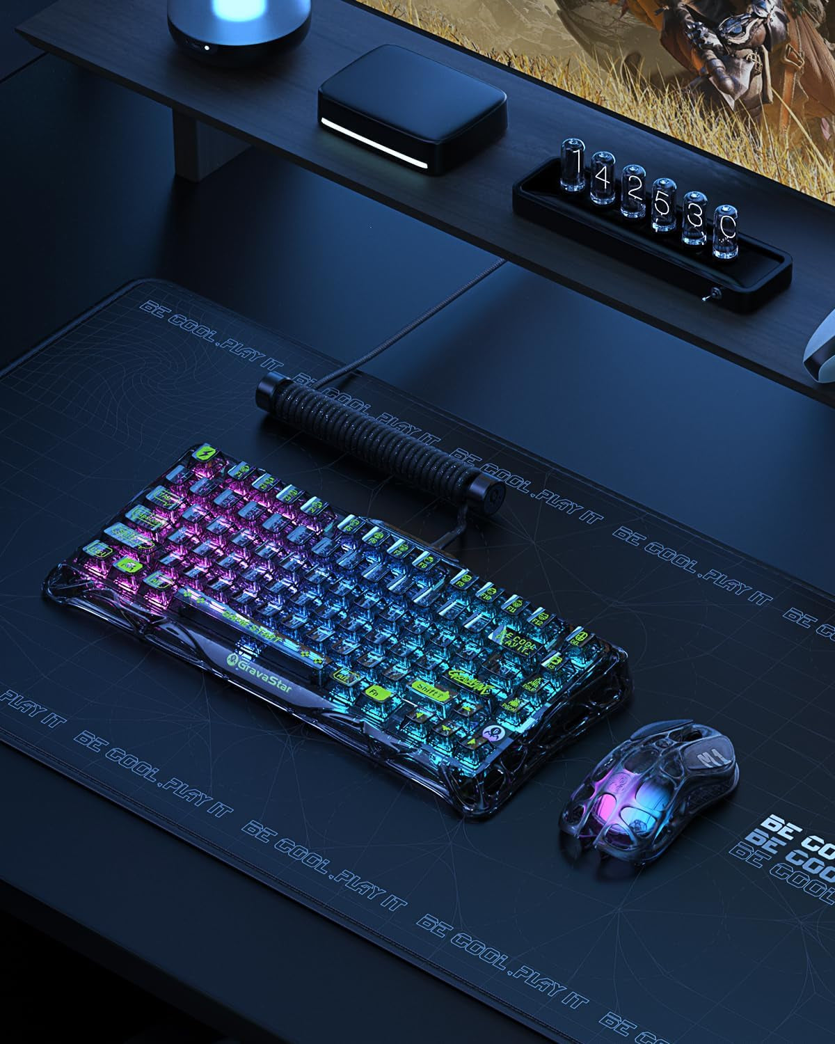 Gravastar Mercury K1 Lite 75% Gaming Keyboard, 2.4Ghz/Bt/Wired Tri-Mode Wireless Keyboard, Gasket Hot Swappable Mechanical Keyboard, Pre-Lubed Linear Switches, RGB Backlit【Transparent Black】