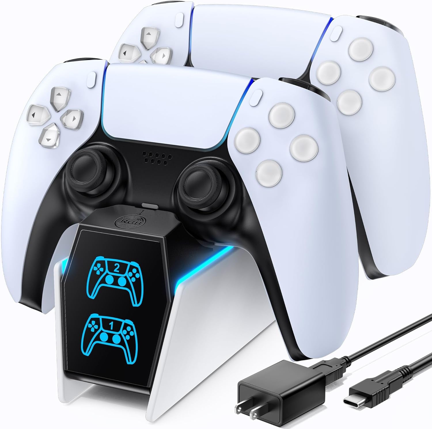 OIVO PS5 Controller Charger with Fast Charging AC Adapter, PS5 Controller Charging Station Stand for Playstation 5, Docking Station Replacement for PS 5 Accessories Kits