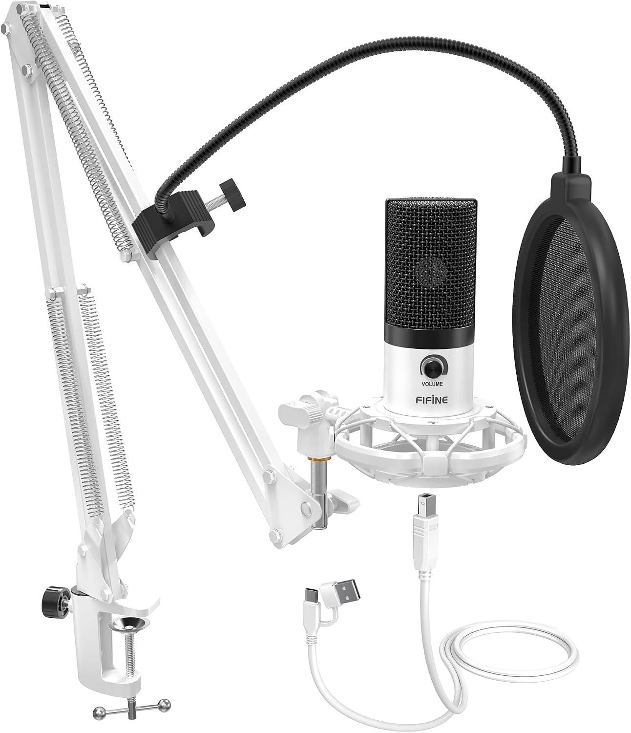 FIFINE Studio Condenser USB Microphone Computer PC Microphone Kit with Adjustable Boom Arm Stand Shock Mount for Instruments Voice Overs Recording Podcasting Youtube Vocal Gaming Streaming-T669