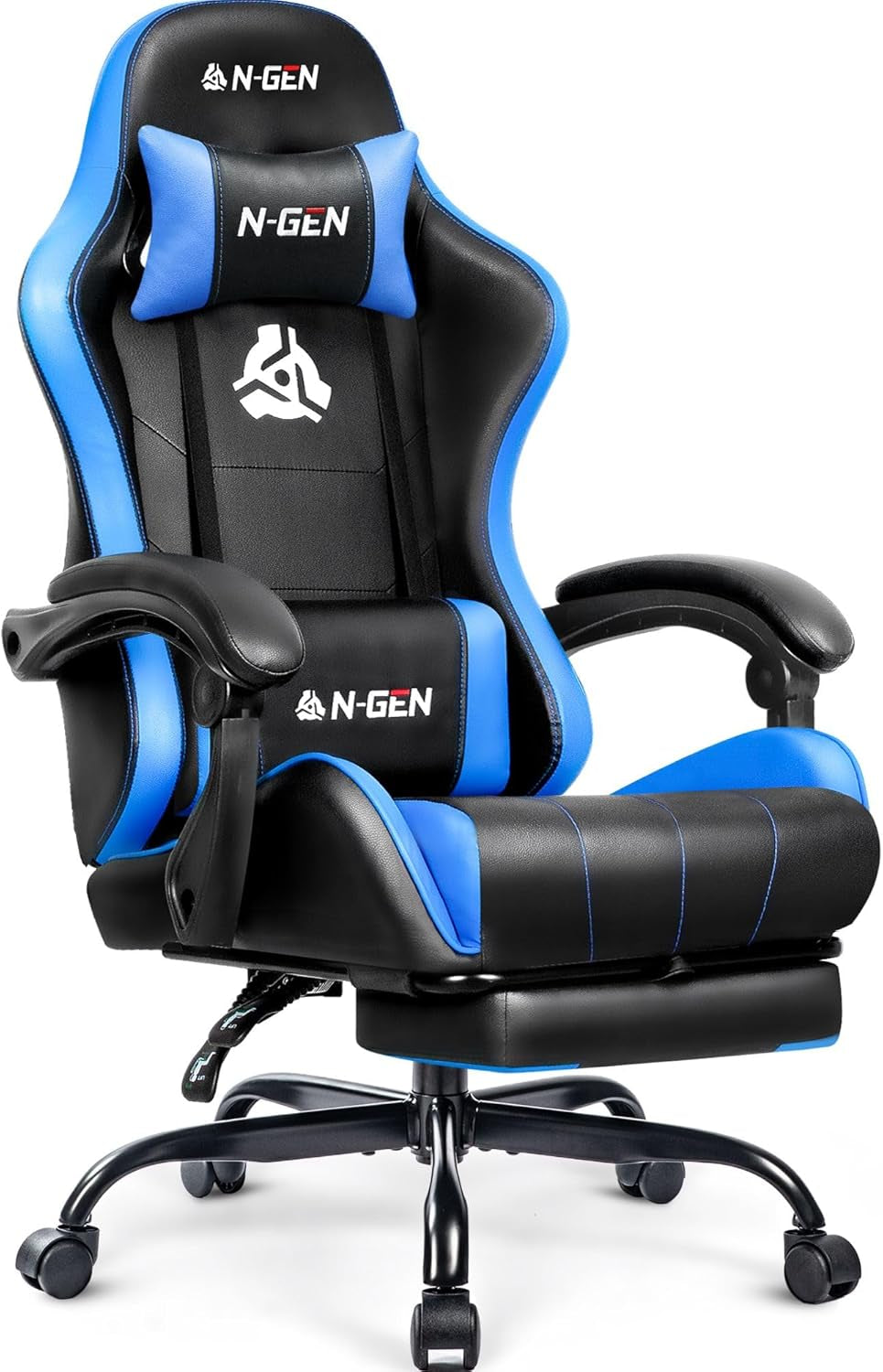 N-GEN GAMING Video Gaming Chair with Footrest Lumbar Support for Home Office High Back Recliner Height Adjustable Ergonomic Comfy Leather Computer Desk Chair (Carbon Black)