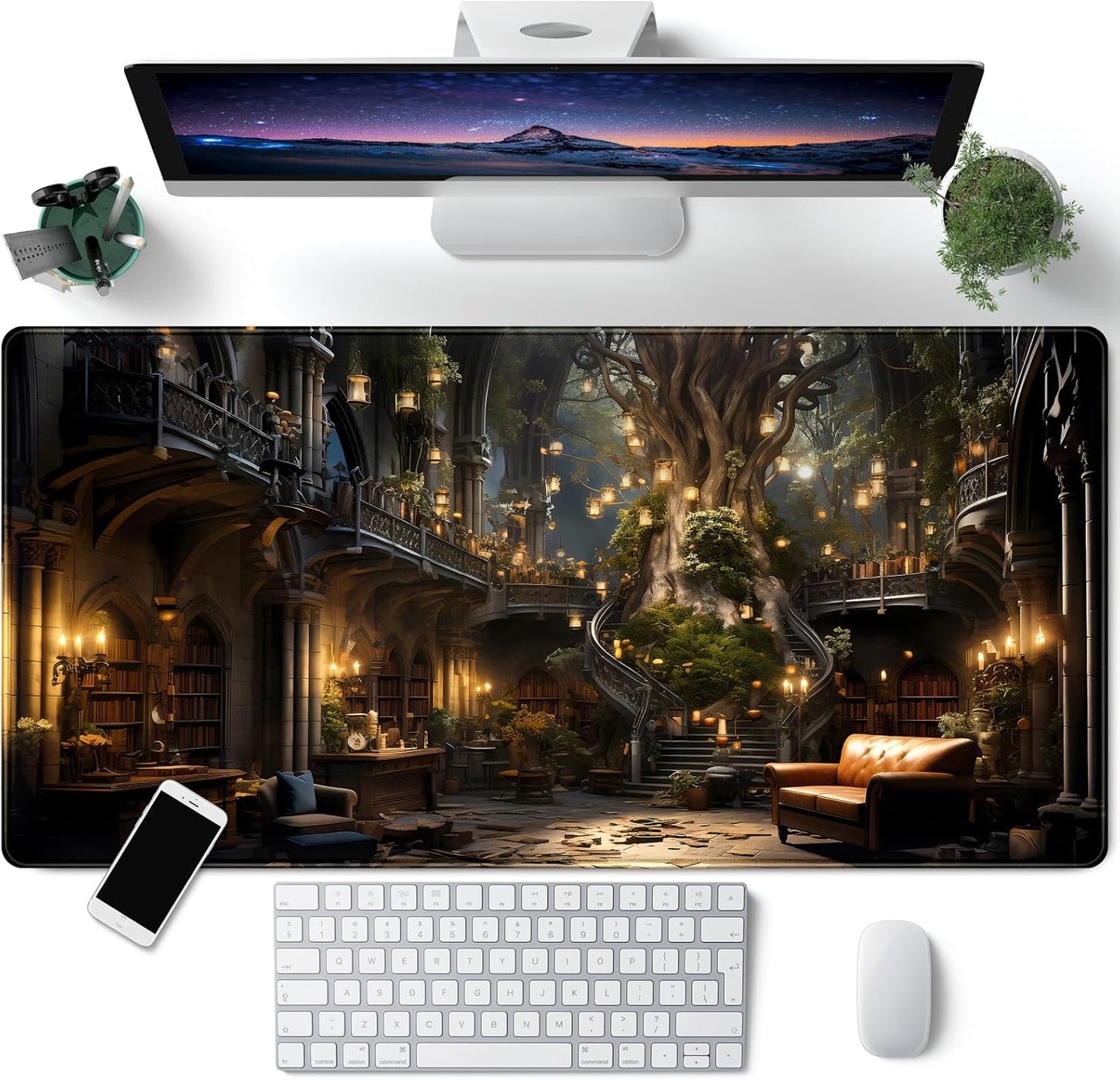 Japanese Desk Mat Riverside Full Moon Desk Pad Black Red Large Mouse Pad Gaming Mousepad Extended XXL Keyboard Pad 31.5 X 15.7 in Laptop Computer Mouse Keyboard Mat for Office Desk Decor