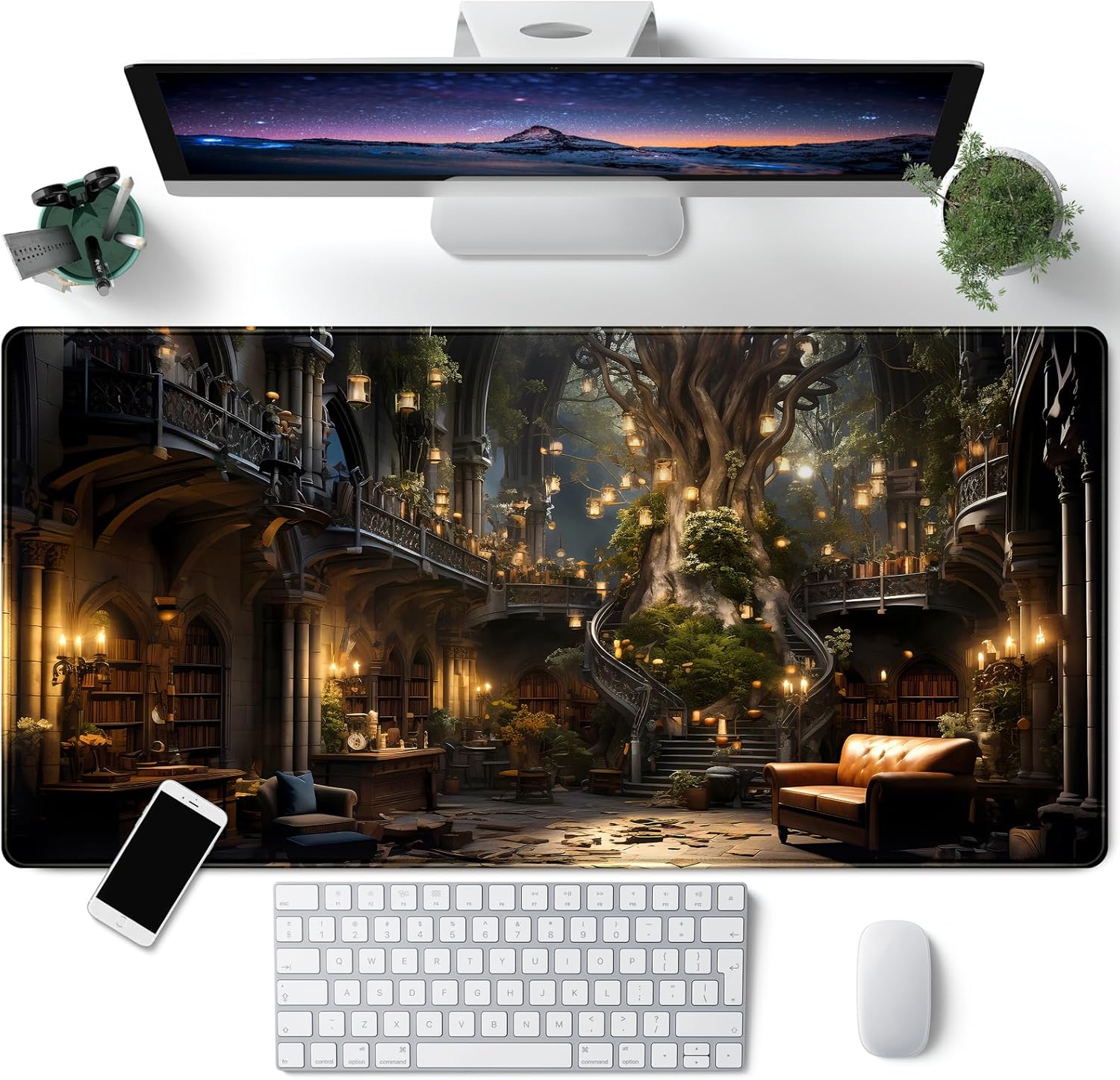 Japanese Desk Mat Riverside Full Moon Desk Pad Black Red Large Mouse Pad Gaming Mousepad Extended XXL Keyboard Pad 31.5 X 15.7 in Laptop Computer Mouse Keyboard Mat for Office Desk Decor