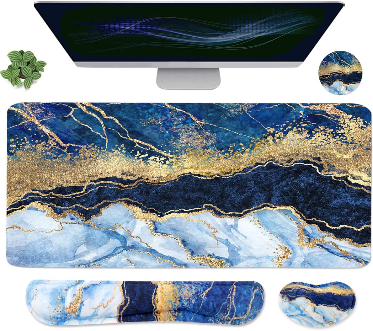 Large Mouse Pad and Keyboard Wrist Rest, Desk Pad for Keyboard and Mouse, 4-In-1 Large Gaming Mouse Pad with Wrist Support, Desk Mat for Home Office Study Game-Galaxy Fluid
