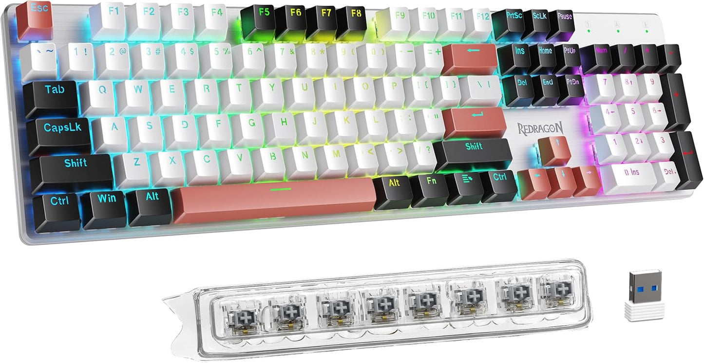Redragon Mechanical Gaming Keyboard Wired, 11 Programmable Backlit Modes, Hot-Swappable Red Switch, Anti-Ghosting, Double-Shot PBT Keycaps, Light up Keyboard for PC Mac