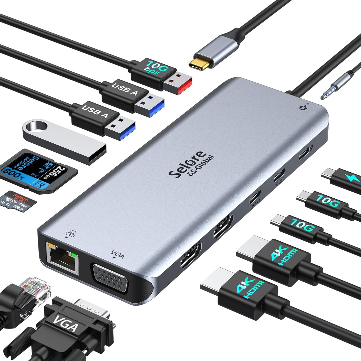 USB C Docking Station Dual HDMI Monitor, USB C to Dual HDMI Adapter with 2HDMI Ports, PD Charging, Sd/Microsd, USB A&C 3.0 Ports, Laptop Docking Station for Dell Xps/Hp/Lenovo/Surface/Yoga Etc