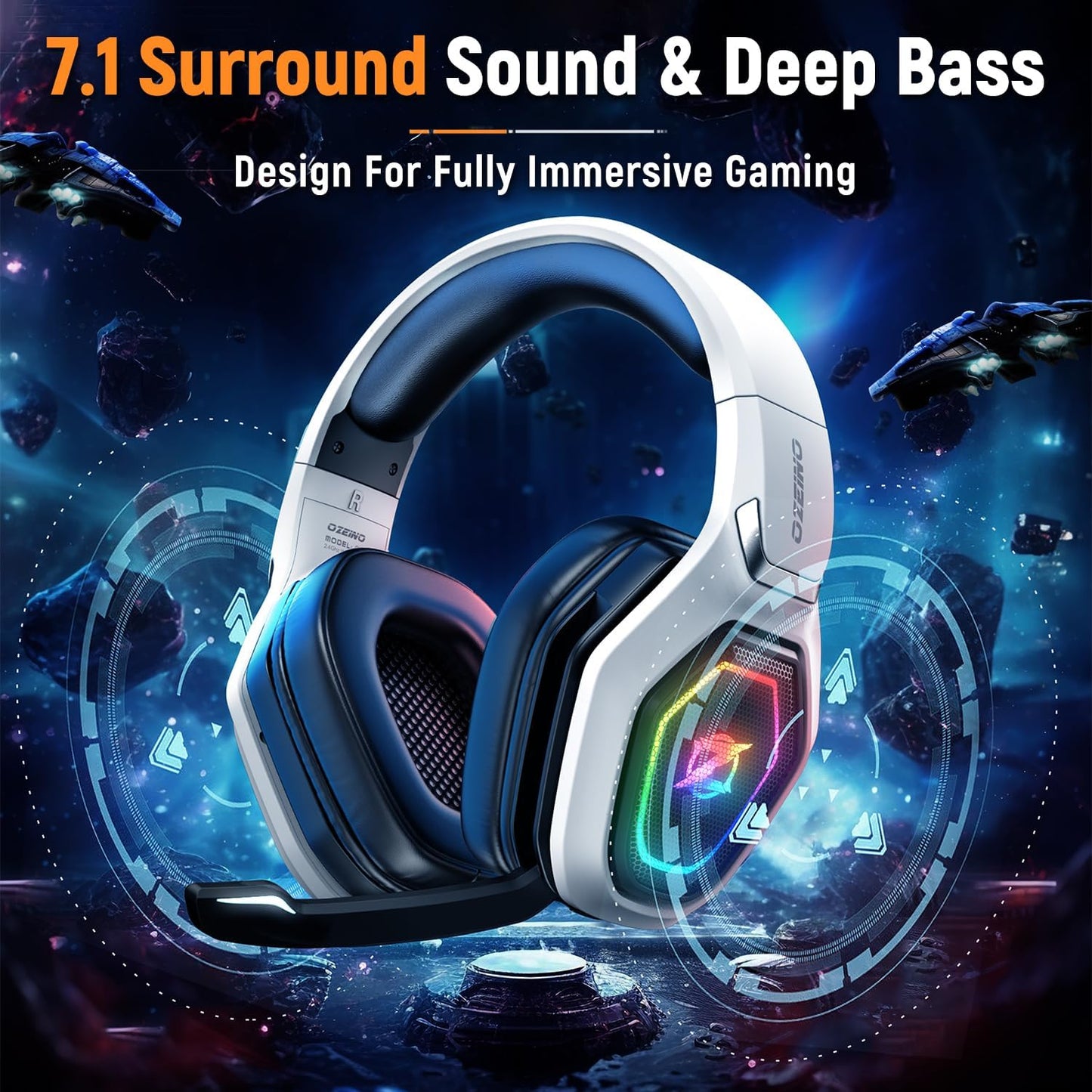 Ozeino 2.4Ghz Wireless Gaming Headset for PC, Ps5, Ps4 - Lossless Audio USB & Type-C Ultra Stable Gaming Headphones with Flip Microphone, 40-Hr Battery Gamer Headset for Switch, Laptop, Mobile, Mac