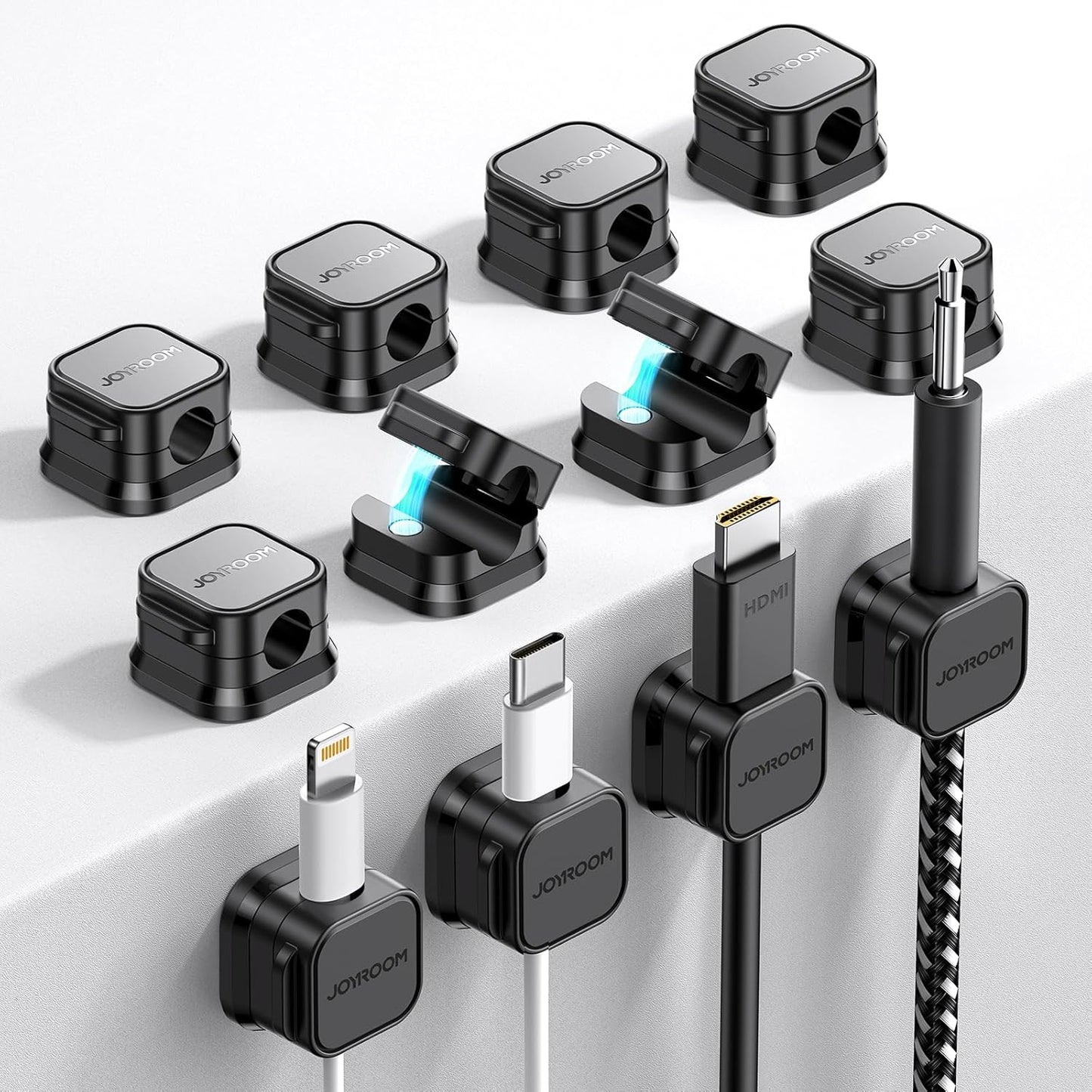 9 Pack Magnetic Cable Clips [Cable Smooth Adjustable] Cord Holder, under Desk Cable Management, JOYROOM Adhesive Wire Holder Keeper Organizer for Home Office Desk Phone Car Wall Desktop Nightstand