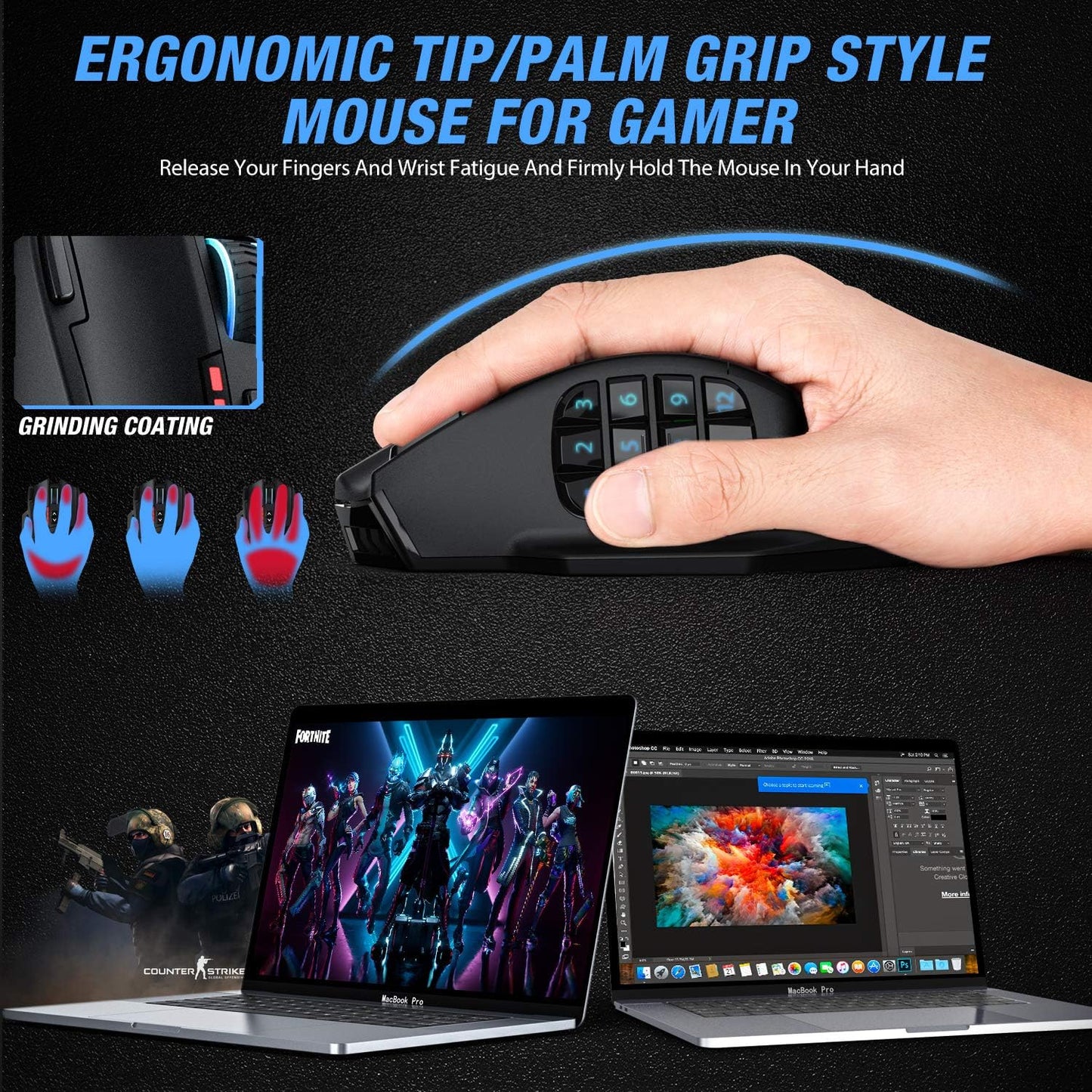 Utechsmart Venus Pro RGB Wireless MMO Gaming Mouse, 16,000 DPI Optical Sensor, 2.4 Ghz Transmission Technology, Ergonomic Design, 16M Chroma RGB Lighting, 16 Programmable Buttons, up to 70 Hours
