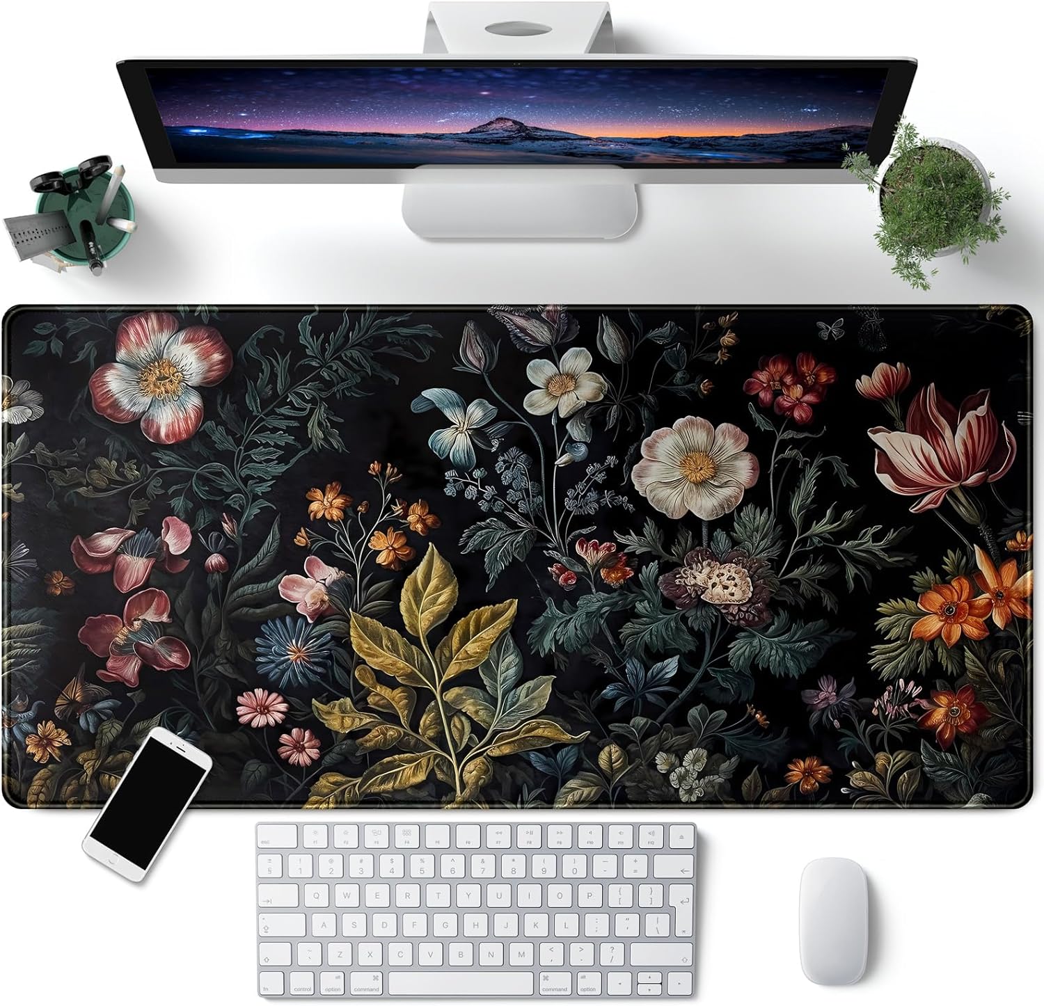 Japanese Desk Mat Riverside Full Moon Desk Pad Black Red Large Mouse Pad Gaming Mousepad Extended XXL Keyboard Pad 31.5 X 15.7 in Laptop Computer Mouse Keyboard Mat for Office Desk Decor