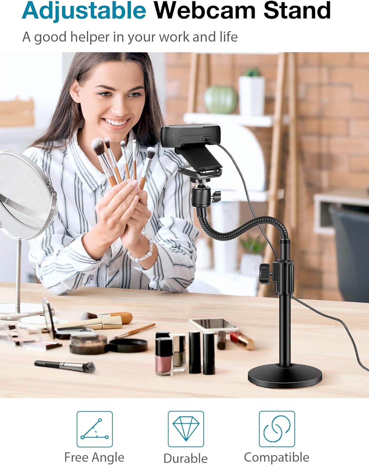 Innogear Webcam Stand for Desk, Camera Stand Mount Gooseneck Arm for Logitech Webcam C922 C930E C920S C920 C615 C960 C920X BRIO 4K Nexigo N60, Phone Mount, Right Light, Gopro with 1/4" Thread