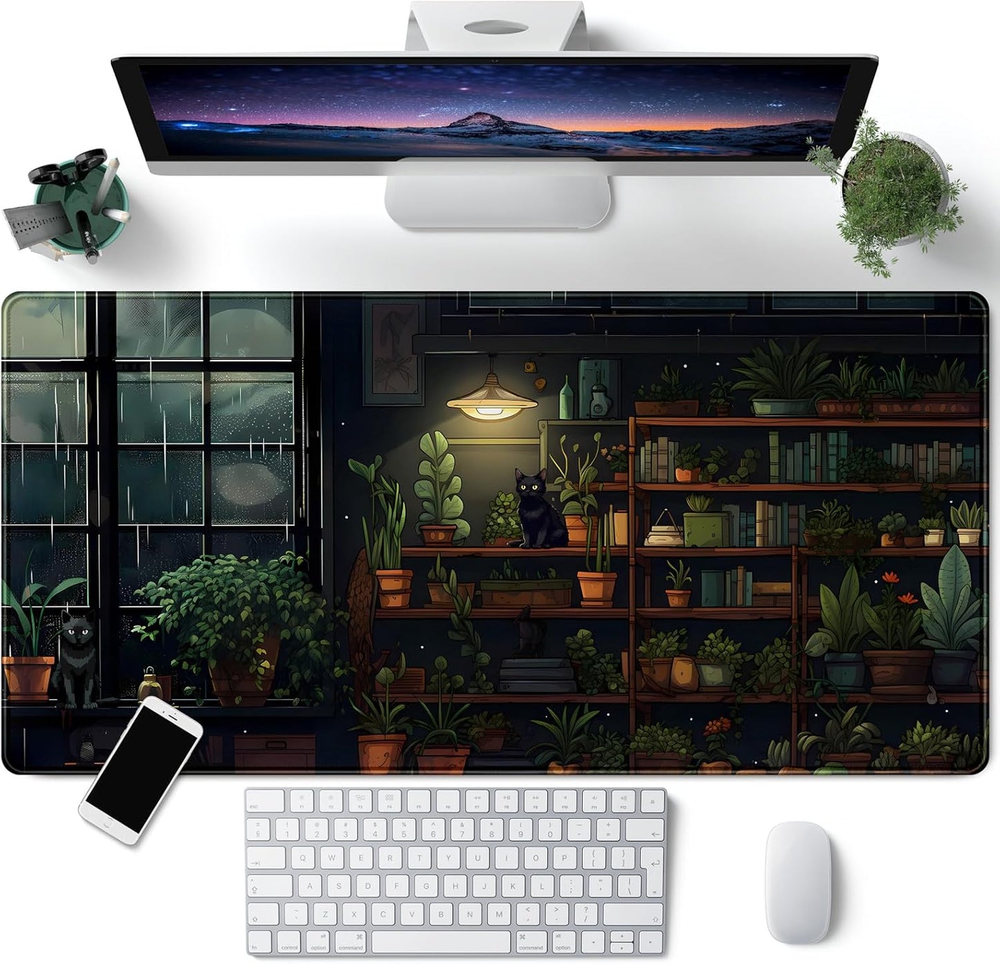 Japanese Desk Mat Riverside Full Moon Desk Pad Black Red Large Mouse Pad Gaming Mousepad Extended XXL Keyboard Pad 31.5 X 15.7 in Laptop Computer Mouse Keyboard Mat for Office Desk Decor