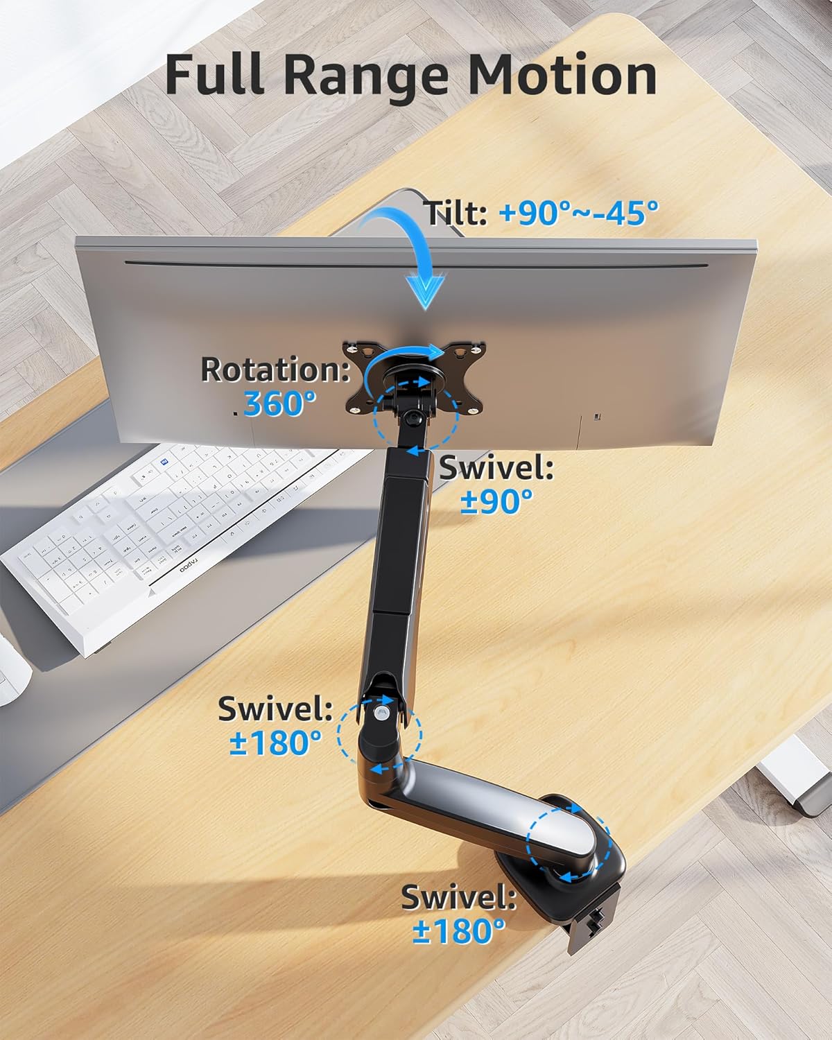 MOUNTUP Single Monitor Desk Mount Holds Screen up to 32 Inch, Height Adjustable Monitor Arm, Full Motion Computer Monitors Stand with Clamp/Grommet Base, VESA Mounts Fit 4.4-17.6Lbs Computer, Black