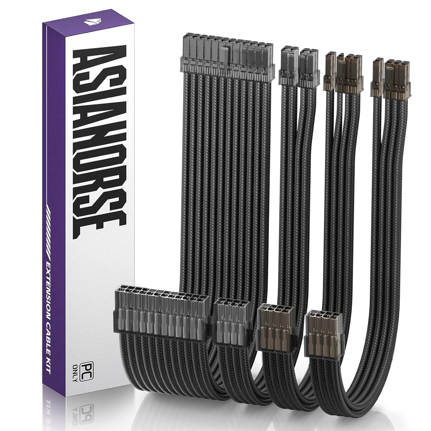 Asiahorse 16AWG PSU Cable Extension Sleeved Custom Mod GPU PC Audio Video Power Supply Soft Braided Cables with Two Color Comb Kit 24P/8P to 6+2P/ 8P to 4+4P 30CM
