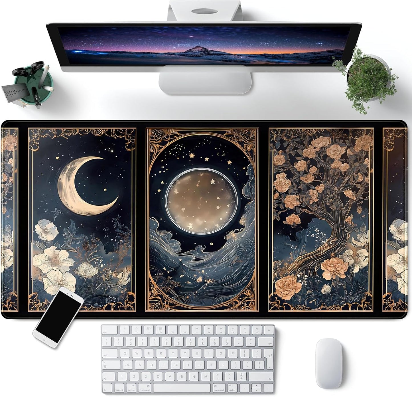 Japanese Desk Mat Riverside Full Moon Desk Pad Black Red Large Mouse Pad Gaming Mousepad Extended XXL Keyboard Pad 31.5 X 15.7 in Laptop Computer Mouse Keyboard Mat for Office Desk Decor