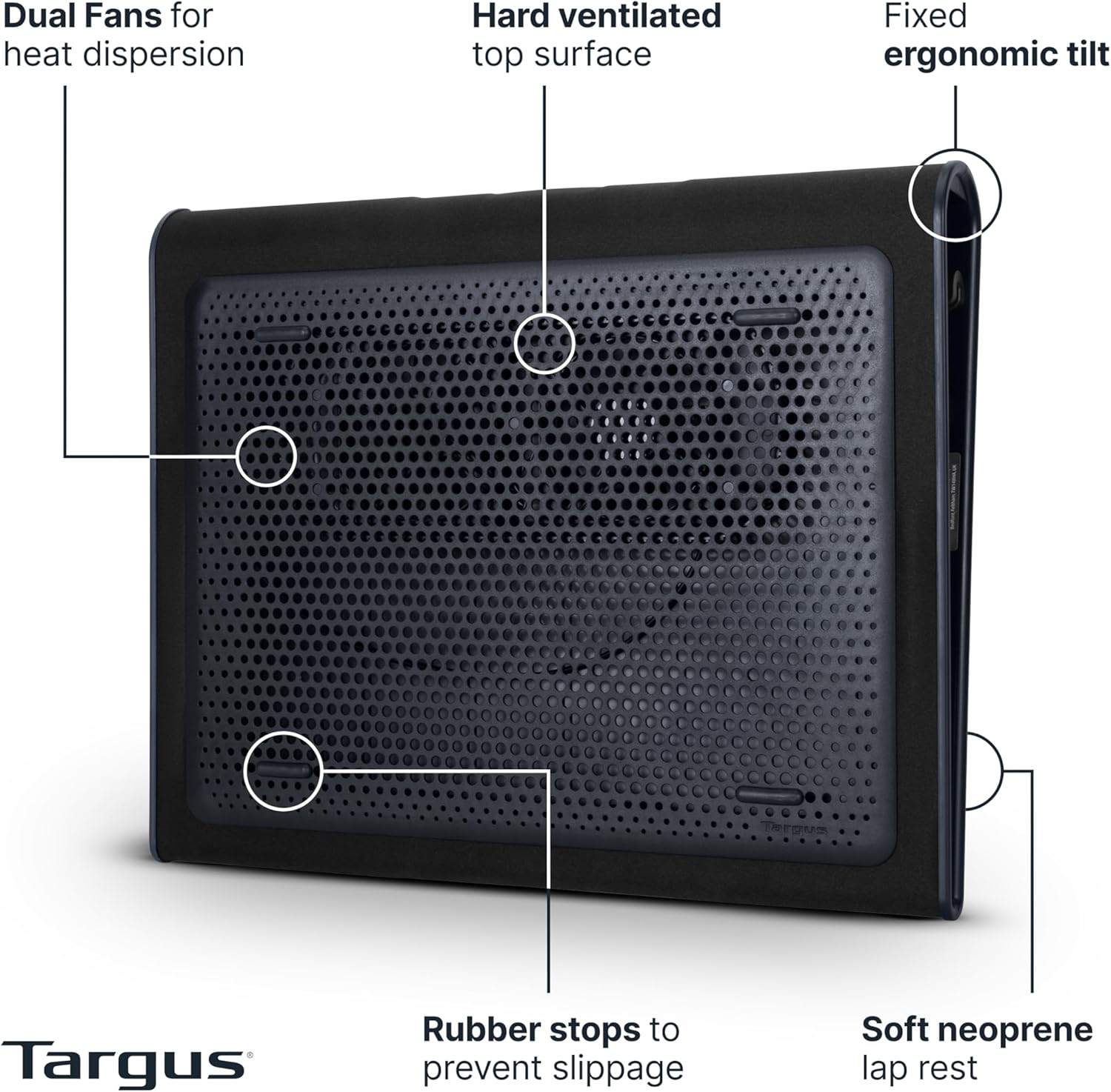 Targus 17 Inch Dual Fan Lap Chill Mat - Soft Neoprene Laptop Cooling Pad for Heat Protection, Fits Most 17" Laptops and Smaller - USB-A Connected Dual Fans for Heat Dispersion (AWE55US)