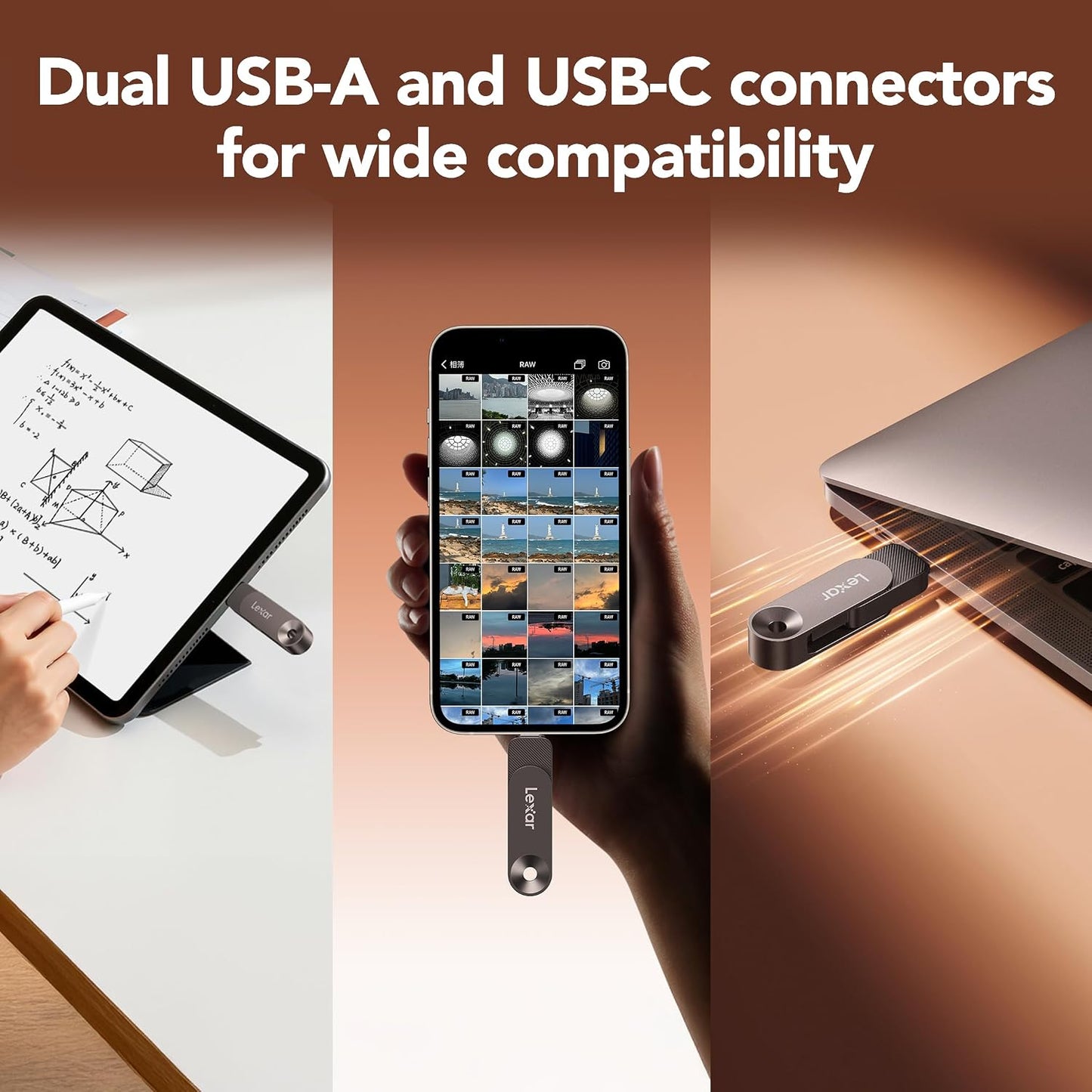 Lexar 256GB Solid State Dual Drive D500 USB 3.2 Gen 1, for USB Type-C/Usb Type-A Devices, up to 400Mb/S Read, Compatible with Iphone 15/16/17 Series, Android, Tablet, PC and Mac (LJDD500256G-BNQNU)