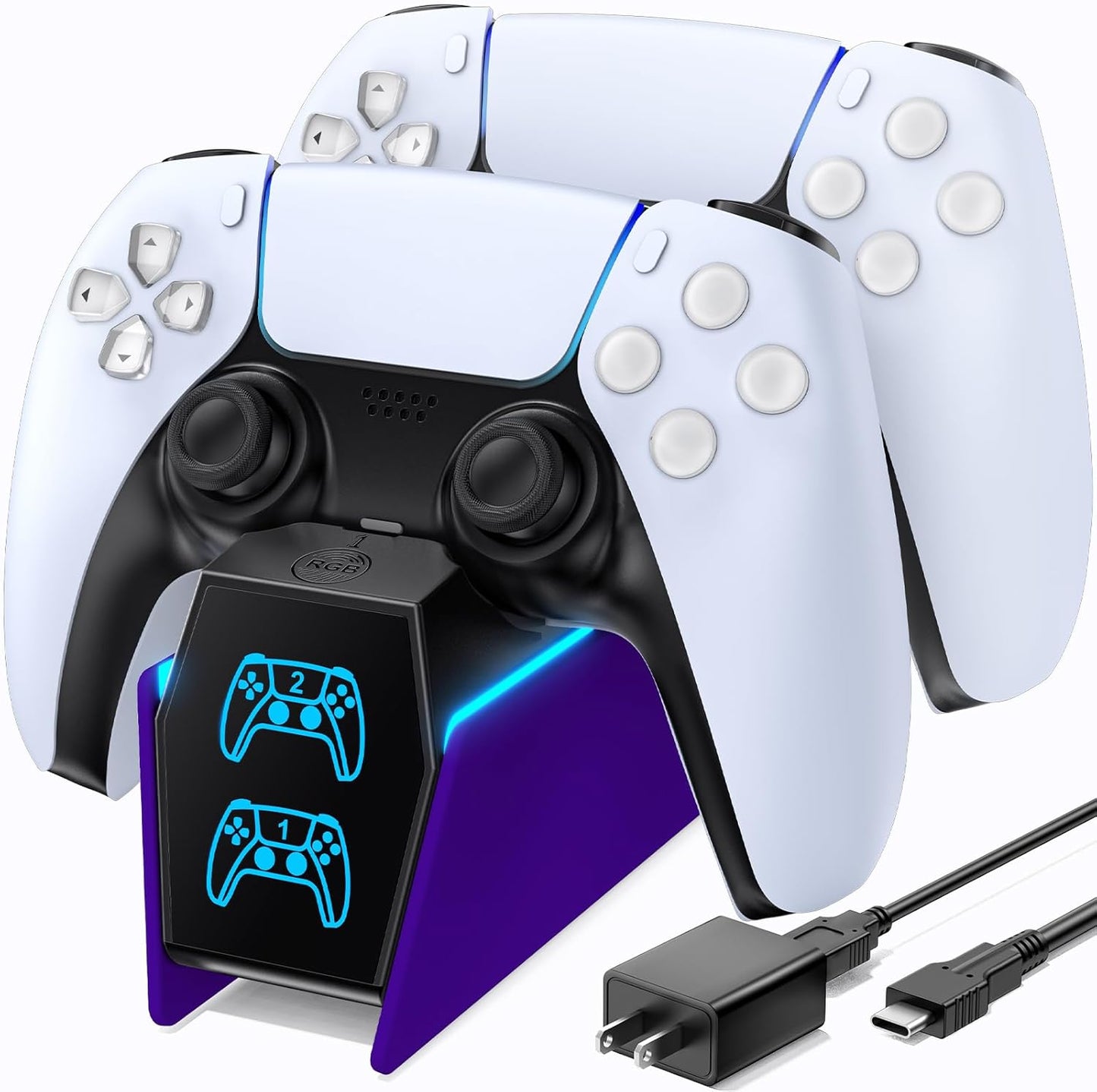 OIVO PS5 Controller Charger with Fast Charging AC Adapter, PS5 Controller Charging Station Stand for Playstation 5, Docking Station Replacement for PS 5 Accessories Kits