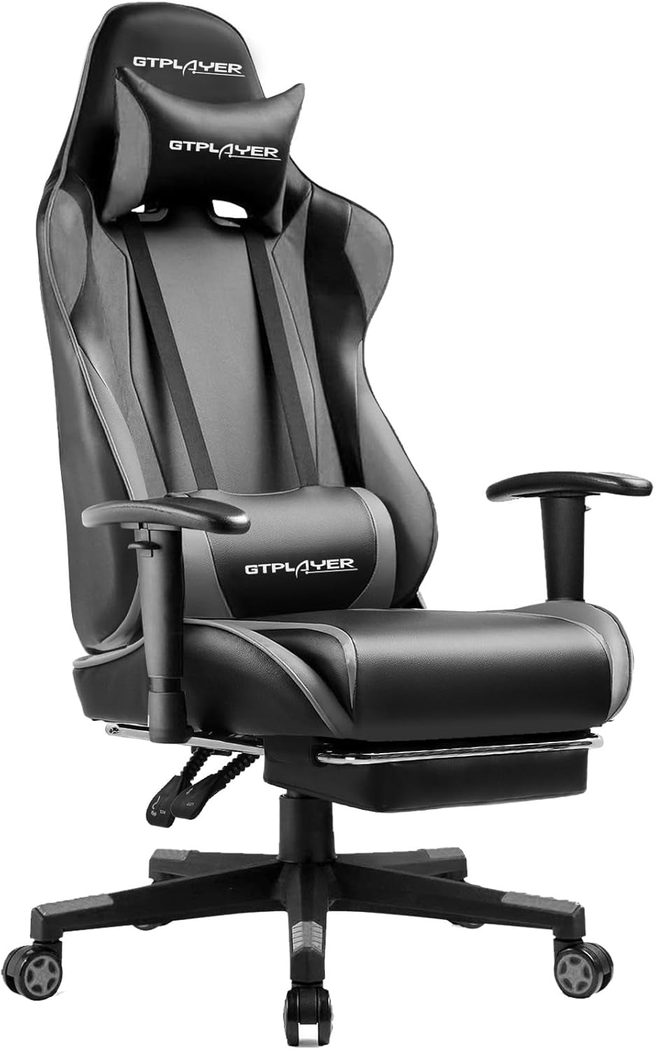 GTPLAYER Gaming Chair with Footrest, Ergonomic Computer Game Desk Chair, Reclining Gamer Chair Seat Height Adjustment, Swivel Rocker with Headrest and Lumbar (Blue)