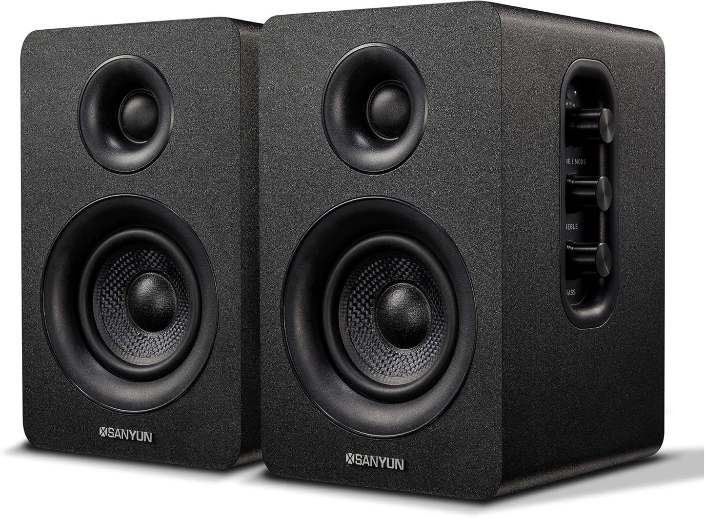 Sanyun SW208 3" Active Bluetooth 5.0 Bookshelf Speakers – 60W Carbon Fiber Speaker Unit - Built-In 24Bit DAC - Dynamic 3D Surround Sound – 2.0 Computer PC Monitor Gaming Speakers (Pair, Black)
