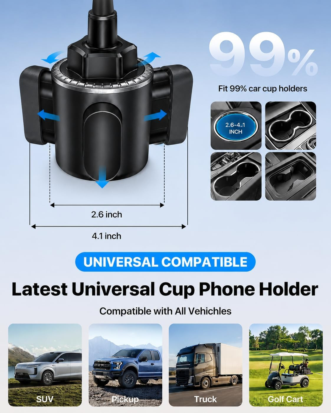 Andobil Military-Grade Cup Holder Phone Holder, [Solidest Metal Gooseneck] Universal Cup Phone Holders for Your Car Truck Golf, 360° Adjustable Cup Holder Cell Phone Mount for Iphone Samsung Google