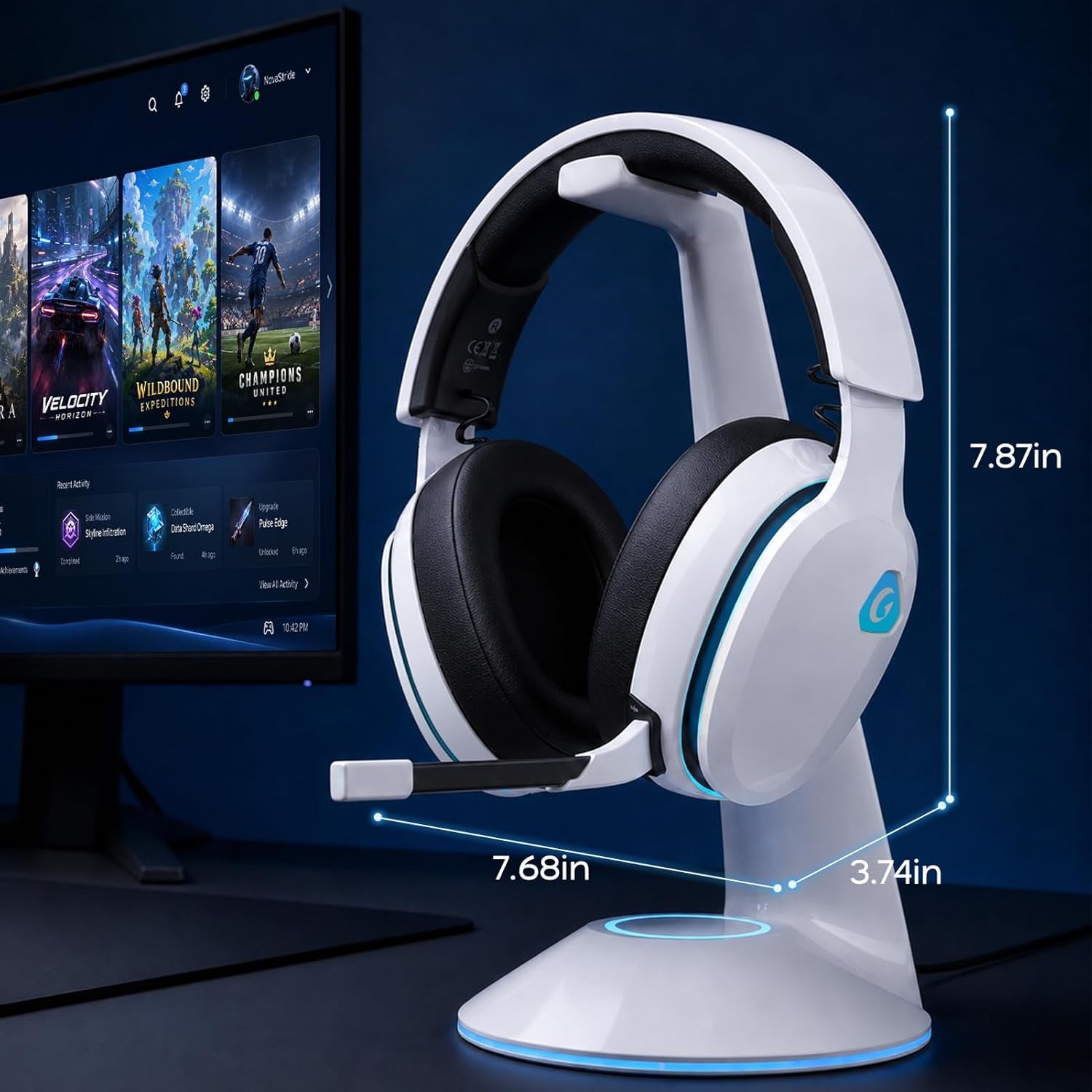 AOC 2.4Ghz Wireless Gaming Headset for PS5, PS4 Fortnite & Call of Duty/Fps Gamers, PC, Switch, Bluetooth 6.0 Gaming Headphones with Noise Canceling Mic, 7.1 Virtual Surround, 45Hr Battery -White