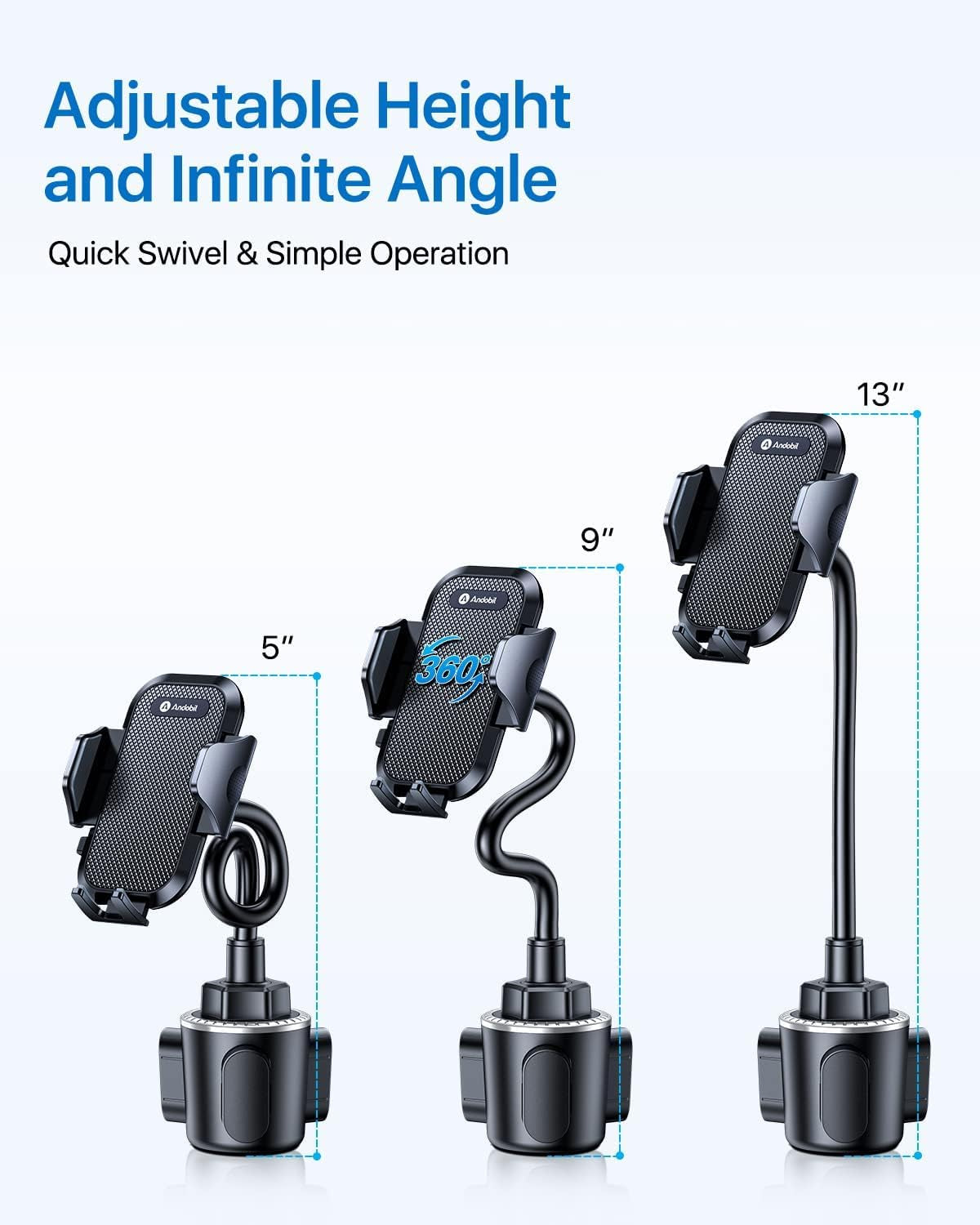 Andobil Military-Grade Cup Holder Phone Holder, [Solidest Metal Gooseneck] Universal Cup Phone Holders for Your Car Truck Golf, 360° Adjustable Cup Holder Cell Phone Mount for Iphone Samsung Google