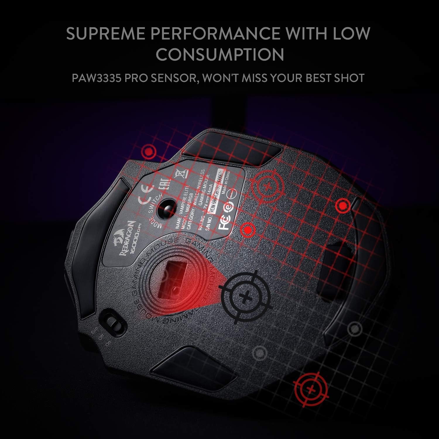 Redragon M686 Wireless Gaming Mouse, 16000 DPI Wired/Wireless Gamer Mouse with Professional Sensor, 45-Hour Reliable Power Capacity, Customizable Macro and RGB Backlight for Pc/Mac/Laptop
