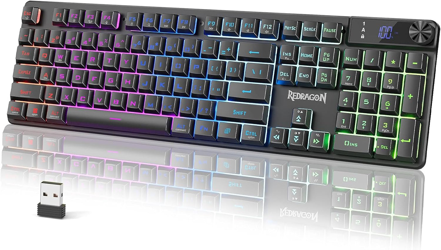 Redragon RM104 Wireless Gaming Keyboard with Knob, Tri-Mode BT/2.4G/USB-C RGB Computer Keyboards, 4000Mah Battery, Programmable Software Support, Anti-Ghosting, Compatible with PC Mac