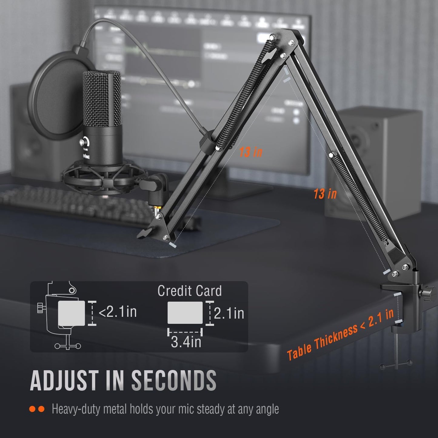 FIFINE Studio Condenser USB Microphone Computer PC Microphone Kit with Adjustable Boom Arm Stand Shock Mount for Instruments Voice Overs Recording Podcasting Youtube Vocal Gaming Streaming-T669