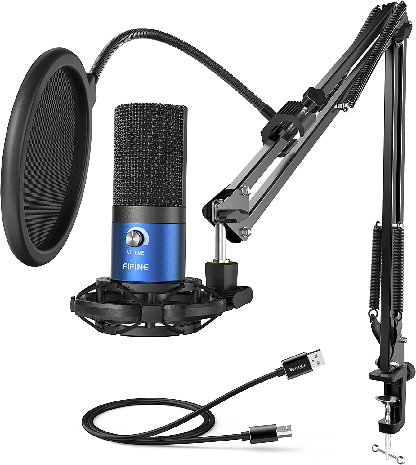 FIFINE Studio Condenser USB Microphone Computer PC Microphone Kit with Adjustable Boom Arm Stand Shock Mount for Instruments Voice Overs Recording Podcasting Youtube Vocal Gaming Streaming-T669