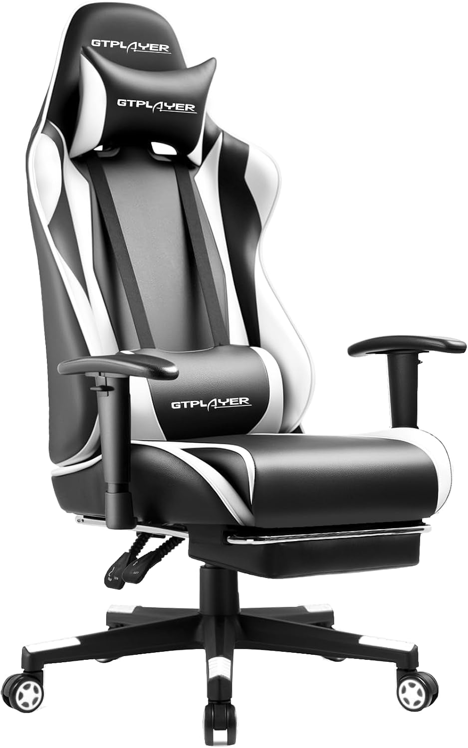 GTPLAYER Gaming Chair with Footrest, Ergonomic Computer Game Desk Chair, Reclining Gamer Chair Seat Height Adjustment, Swivel Rocker with Headrest and Lumbar (Blue)