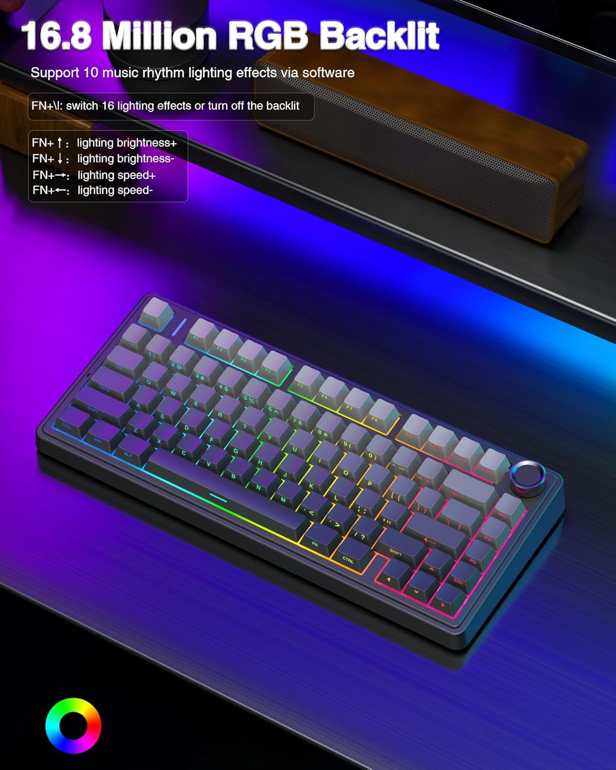 AULA F75 Pro Wireless Mechanical Keyboard,75% Hot Swappable Custom Keyboard with Knob,Rgb Backlit,Pre-Lubed Reaper Switches,Side Printed PBT Keycaps,2.4Ghz/Usb-C/Bt5.0 Mechanical Gaming Keyboards