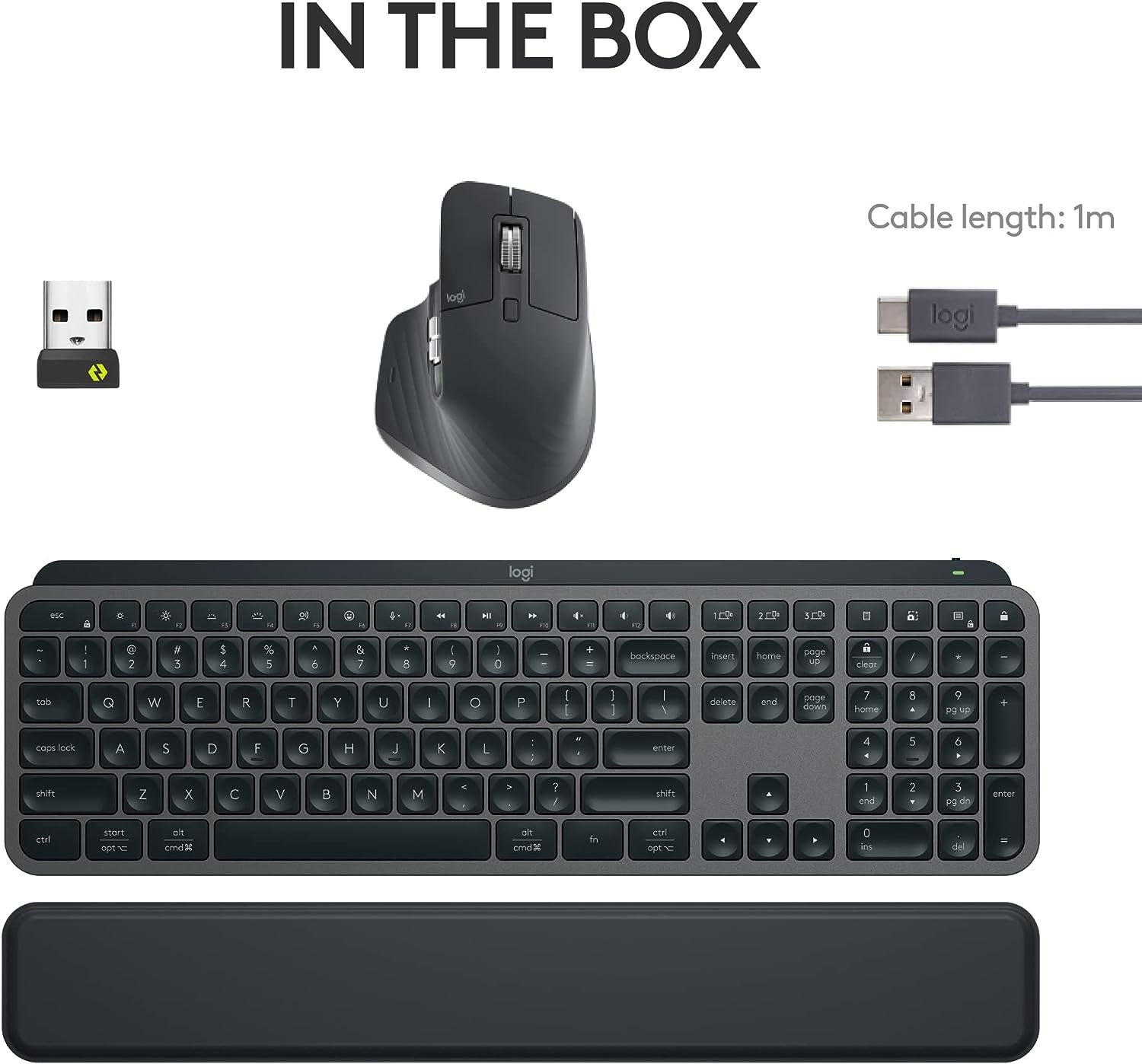 Logitech MX Keys S Combo - Performance Wireless Keyboard and Mouse with Palm Rest, Customizable Illumination, Fast Scrolling, Bluetooth, USB C, for Windows, Linux, Chrome, Mac,Color Graphite.