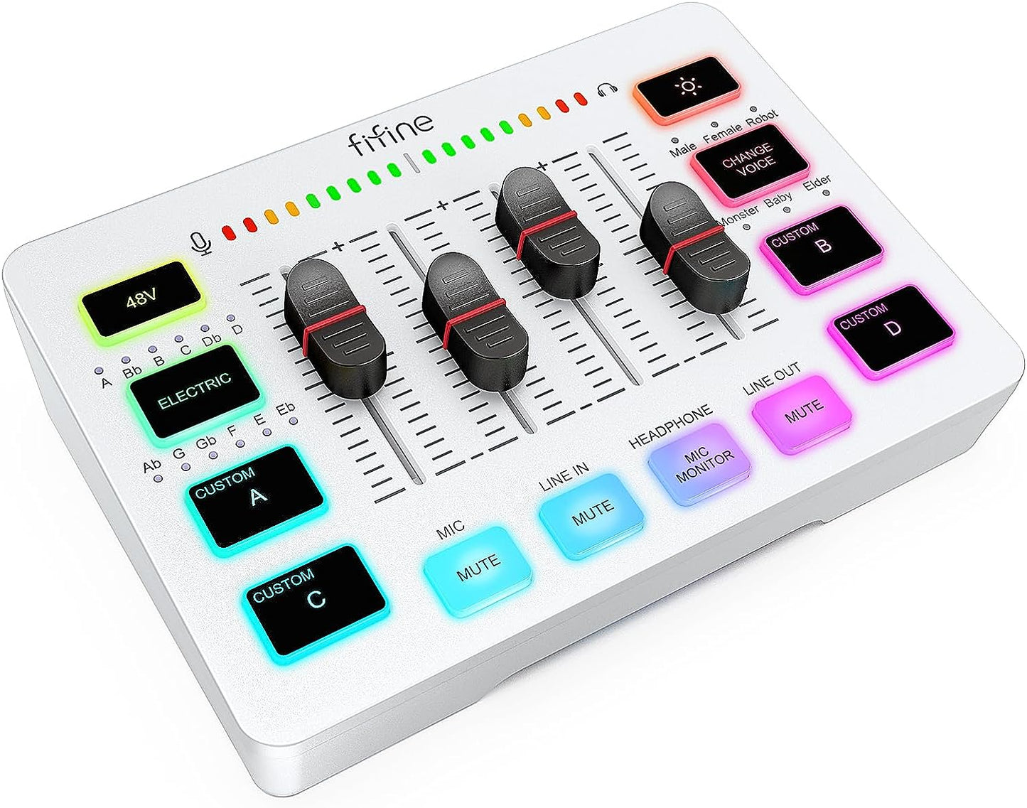 FIFINE Gaming Audio Mixer, Streaming RGB PC Mixer with XLR Microphone Interface, Individual Control, Volume Fader, Mute Button, 48V Phantom Power, for Podcast/Recording/Vocal/Game Voice-Ampligame SC3