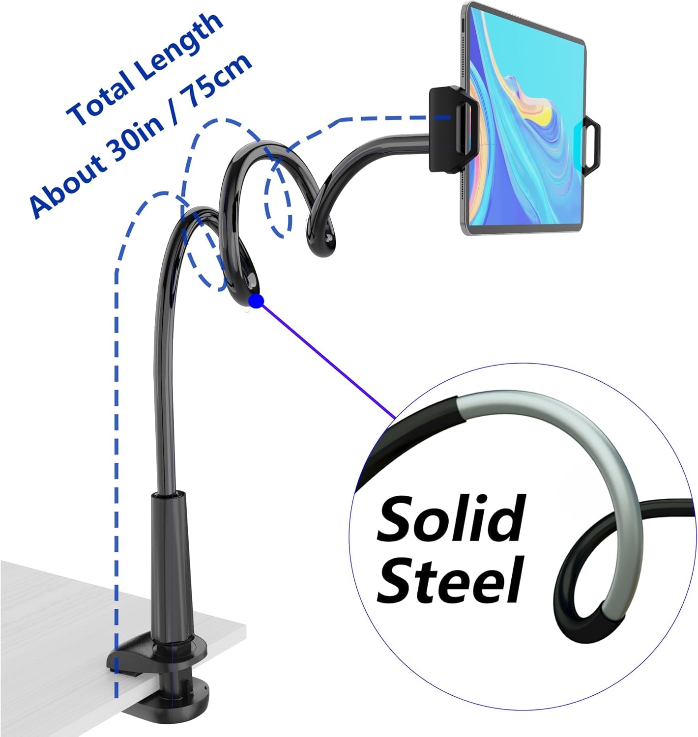 MAGIPEA Gooseneck Tablet Holder for Bed, Flexible Tablet Stand Holder with 360° Adjustable, Hands Free Tablet Mount Clip, Compatible with Ipad/Kindle/Switch/Galaxy Tabs, More 4.7-13" Devices