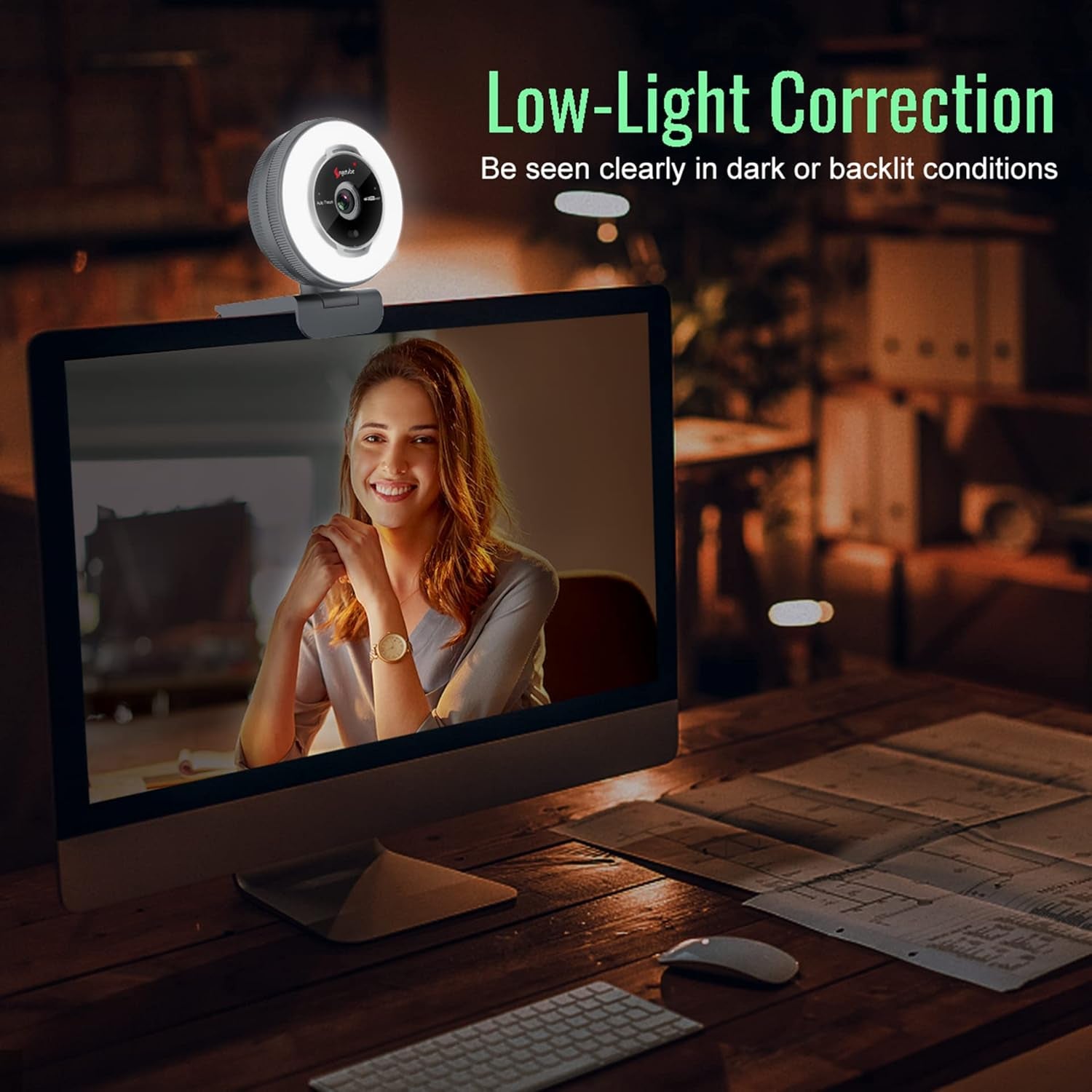 Angetube Streaming Webcam with Microphone, USB 1080P Web Cam W/Ring Light | Remote Control, 1080P@60FPS, 5X Digital Zoom, Built in Privacy Cover, HD Computer Web Camera for Desktop, PC, Laptop, Mac