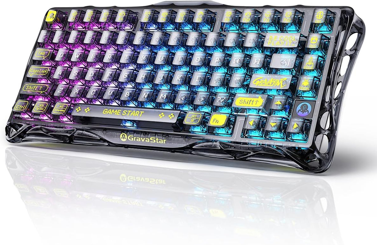 Gravastar Mercury K1 Lite 75% Gaming Keyboard, 2.4Ghz/Bt/Wired Tri-Mode Wireless Keyboard, Gasket Hot Swappable Mechanical Keyboard, Pre-Lubed Linear Switches, RGB Backlit【Transparent Black】