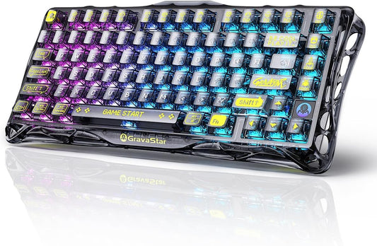 Gravastar Mercury K1 Lite 75% Gaming Keyboard, 2.4Ghz/Bt/Wired Tri-Mode Wireless Keyboard, Gasket Hot Swappable Mechanical Keyboard, Pre-Lubed Linear Switches, RGB Backlit【Transparent Black】