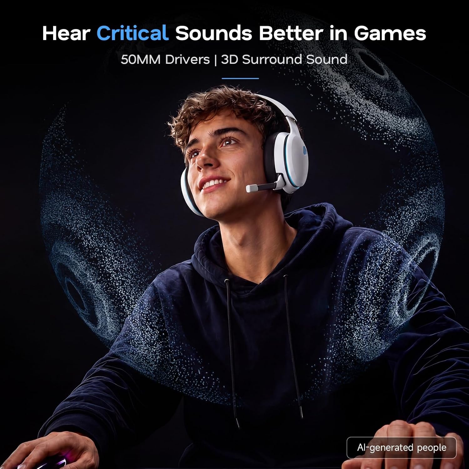AOC 2.4Ghz Wireless Gaming Headset for PS5, PS4 Fortnite & Call of Duty/Fps Gamers, PC, Switch, Bluetooth 6.0 Gaming Headphones with Noise Canceling Mic, 7.1 Virtual Surround, 45Hr Battery -White