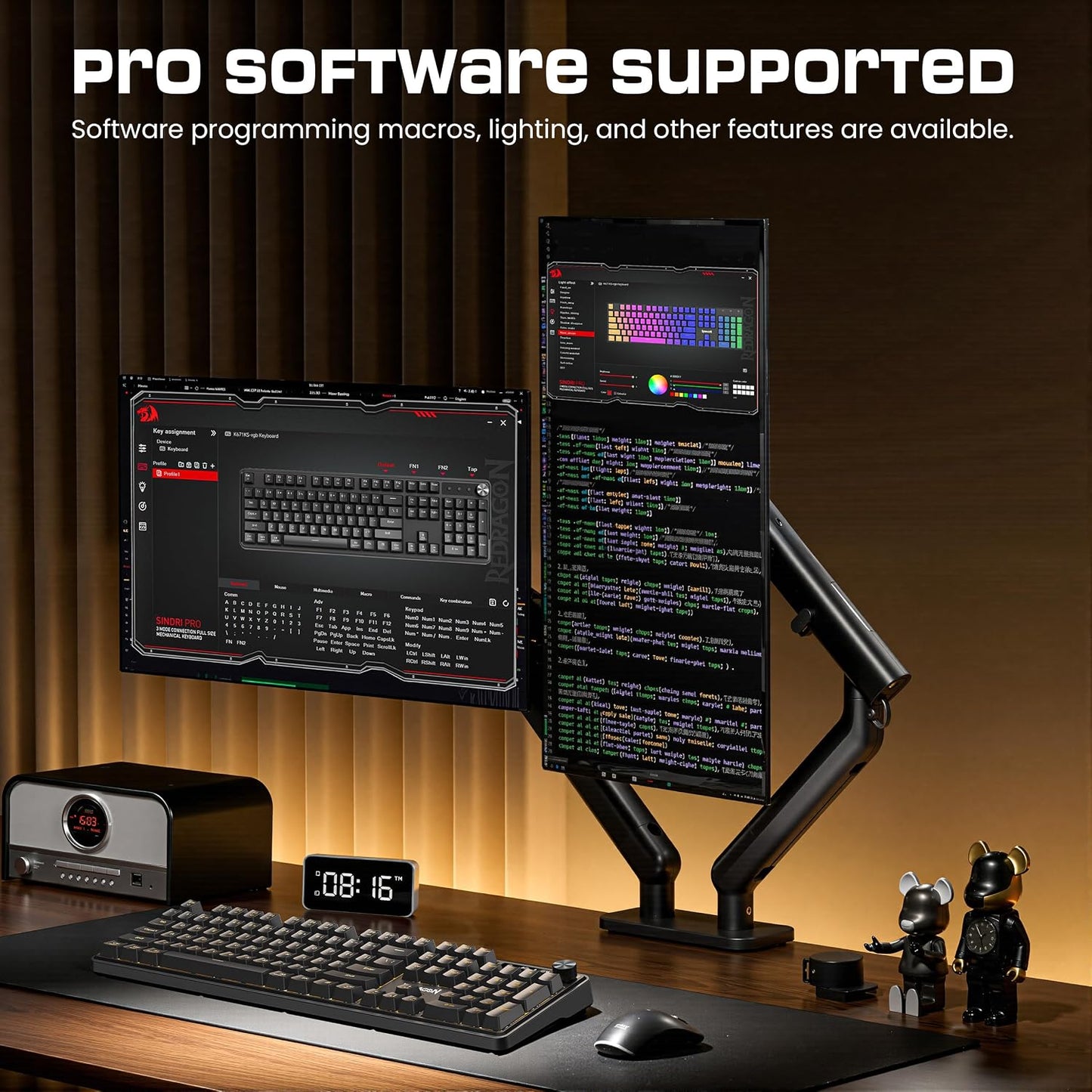 Redragon RM104 Wireless Gaming Keyboard with Knob, Tri-Mode BT/2.4G/USB-C RGB Computer Keyboards, 4000Mah Battery, Programmable Software Support, Anti-Ghosting, Compatible with PC Mac