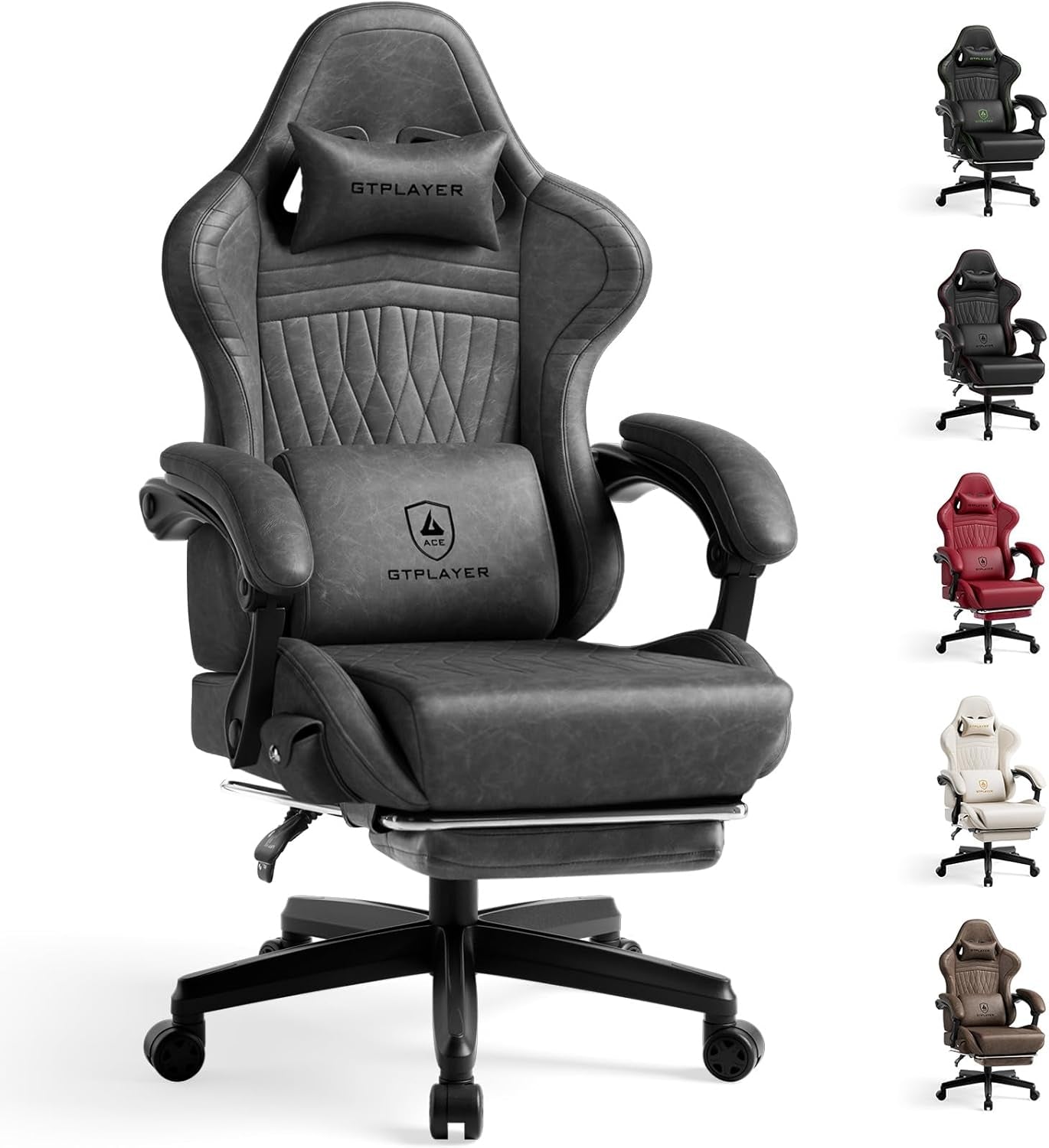 GTPLAYER Gaming Chair for Adults, Ergonomic Computer Game Chairs with Speakers, Footrest & Linkage Armrest, Reclining High Back Silla Gamer for Home Office, Ace Pro, Off-White