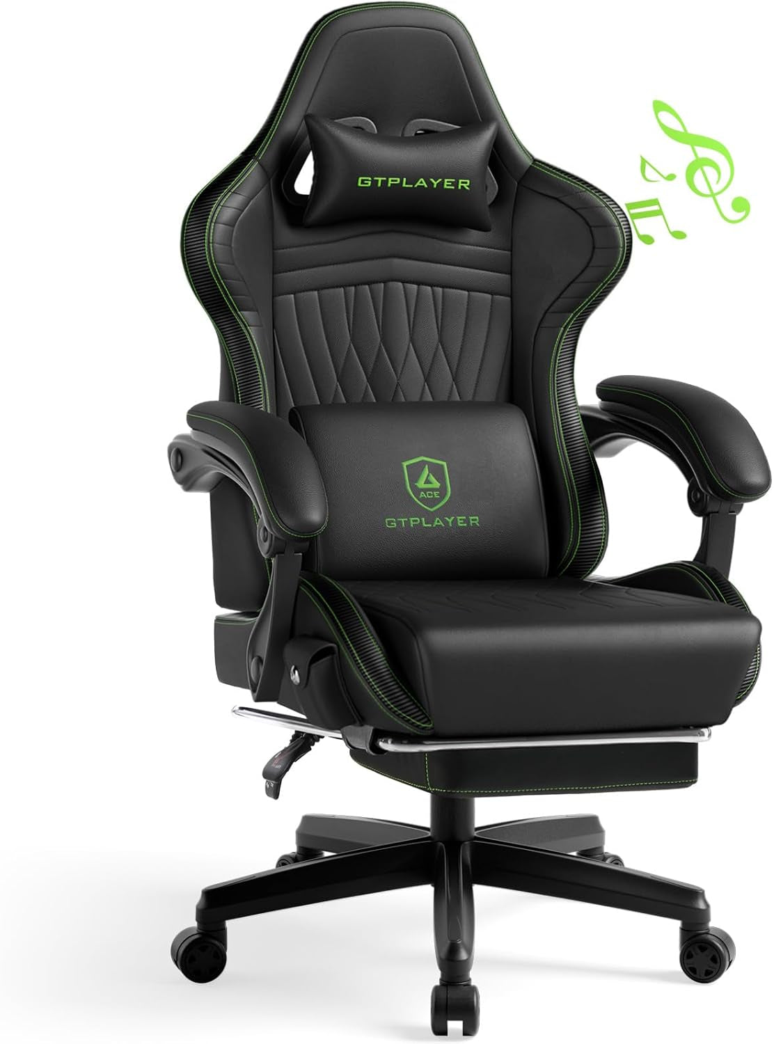 GTPLAYER Gaming Chair for Adults, Ergonomic Computer Game Chairs with Speakers, Footrest & Linkage Armrest, Reclining High Back Silla Gamer for Home Office, Ace Pro, Off-White