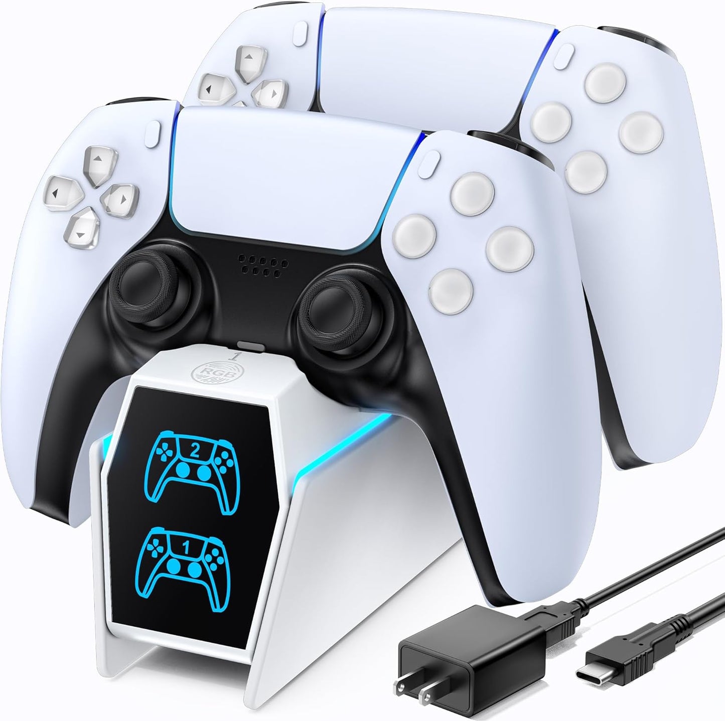 OIVO PS5 Controller Charger with Fast Charging AC Adapter, PS5 Controller Charging Station Stand for Playstation 5, Docking Station Replacement for PS 5 Accessories Kits